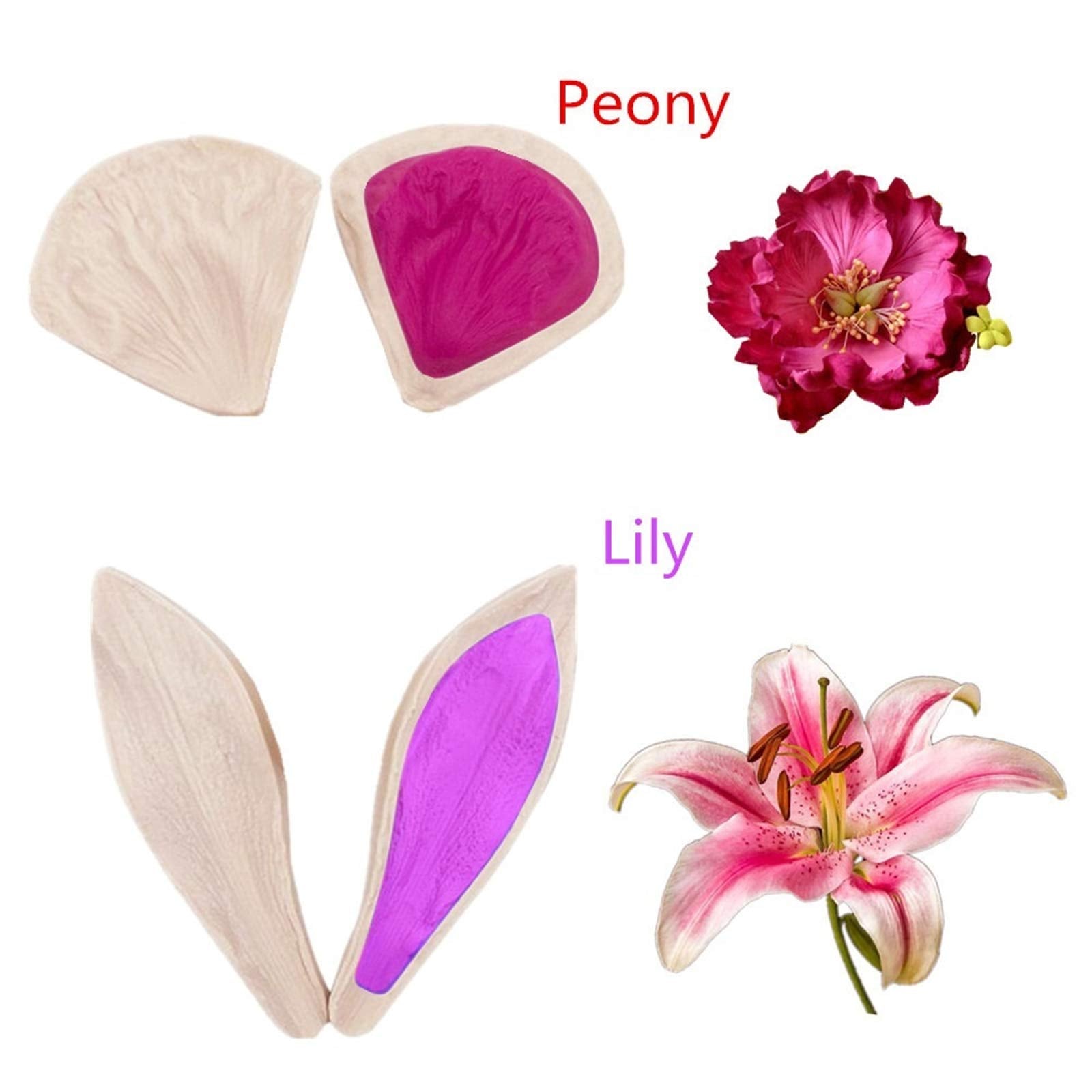 6Set Gum Paste Flowers Mold,Fondant Silicone Veining Mold,Sugarcraft Flower Making Tools For Peony Rose Lily Daisy Hydrangea Flo