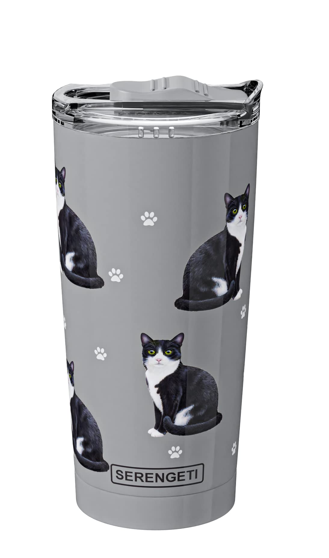 Black And White Cat Serengeti 16 Oz. Stainless Steel, Vacuum Insulated Tumbler With Spill Proof Lid - 3D Print - Insulated Trave
