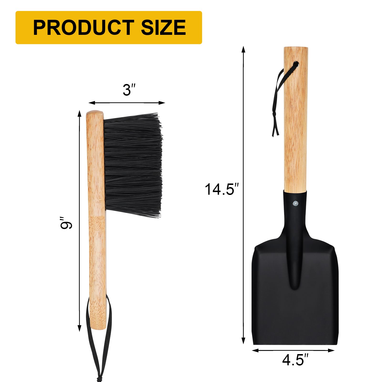 Myfireplacedirect Ash Shovel & Hearth Brush Set - Fireplace Tools Set, Fire Pit Tools, Hearth Tidy Set, Metal Brush Pan Set Made