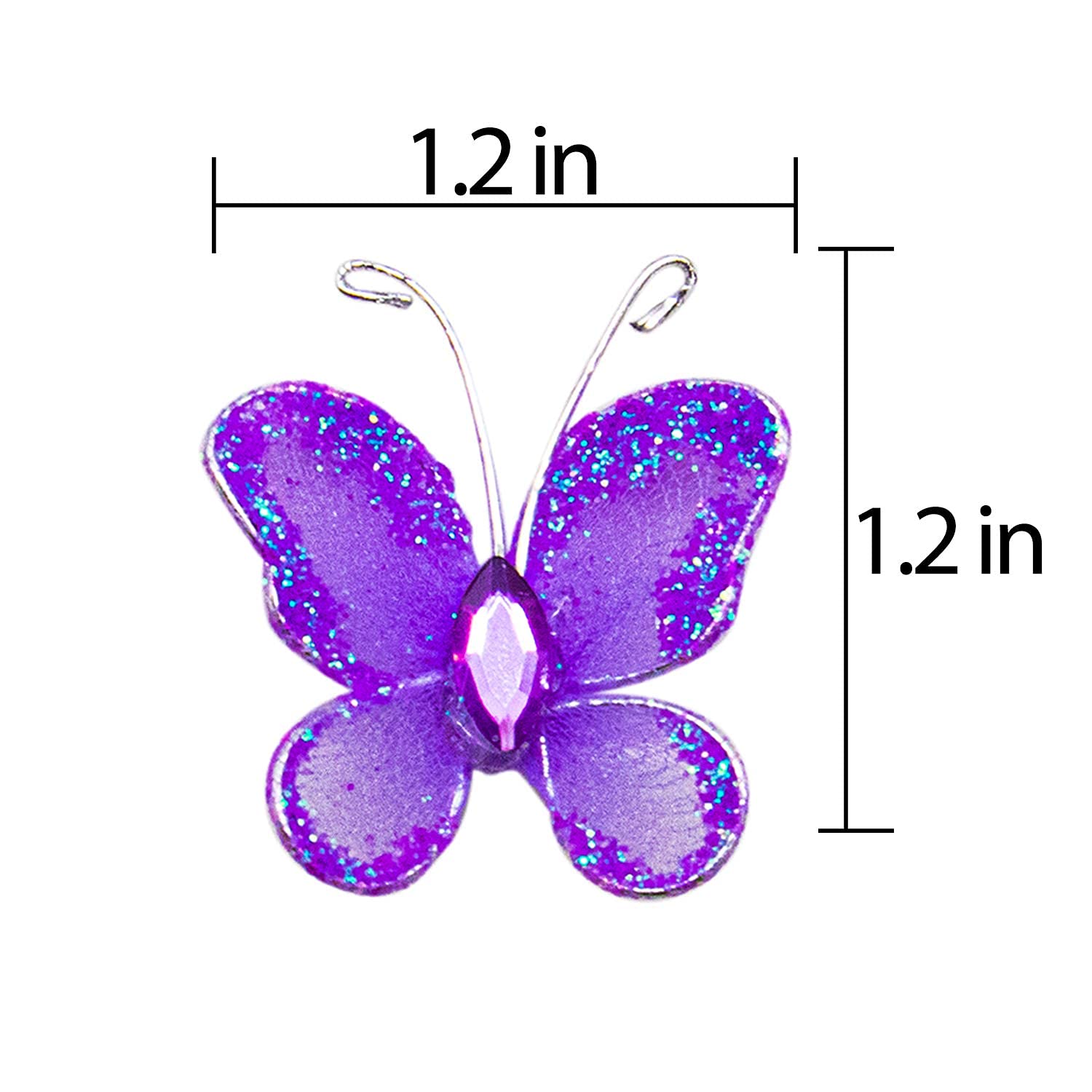 Auear, 50 Pack Sheer Mesh Wire Glitter Butterfly Butterfly With Gem For Home And Wedding Decoration Party Wall Decorations (Purp