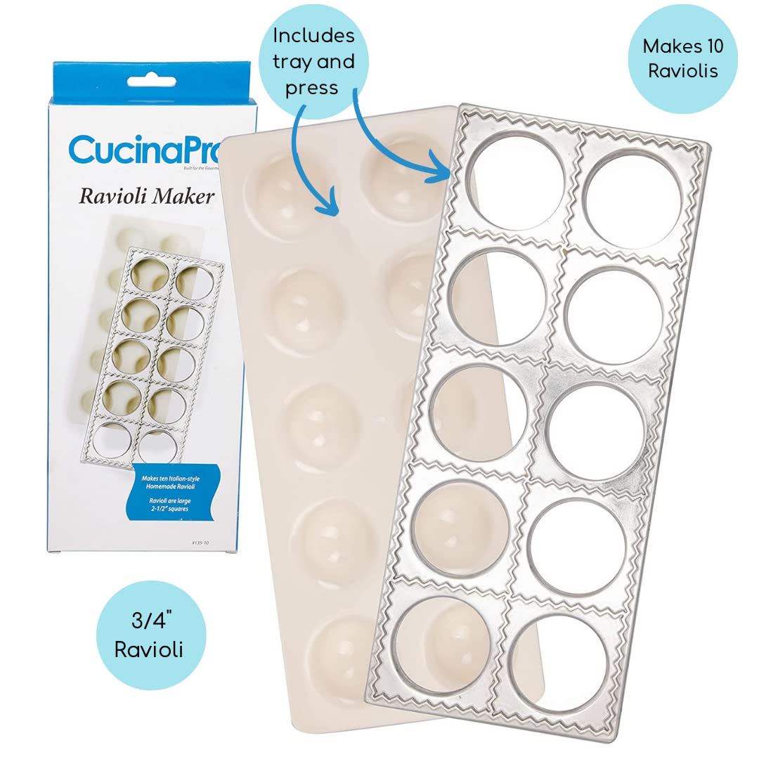 Cucinapro Ravioli Mold With Extra Large 2 1/2 Inch Squares- Authentic Ravioli Tray And Press, Makes 10 Italian Raviolis At A Tim