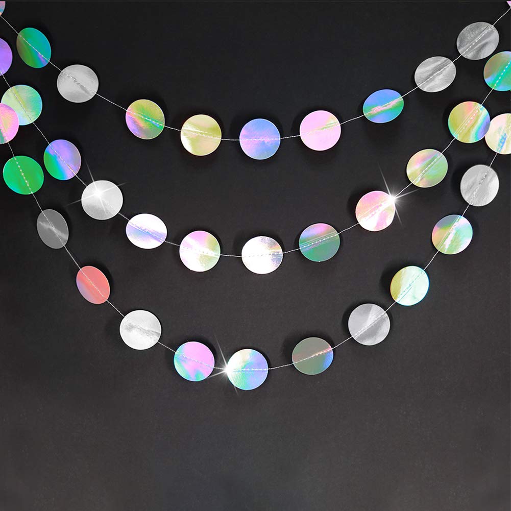 Cheerland Holographic Circle Garlands Iridescent Party Supplies Hanging Streamer Backdrop Mermaid Theme Birthday Decorations Bab