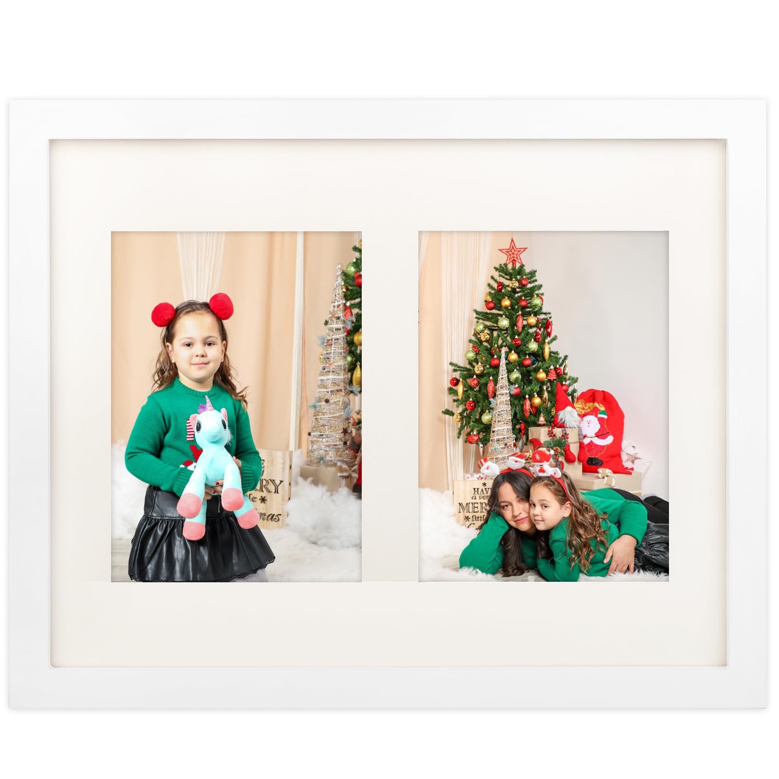 11x14 Picture Frame White Display 5x7 Double Mat Photos Frame Natural Wood Horizontal and Vertical Formats for Wall