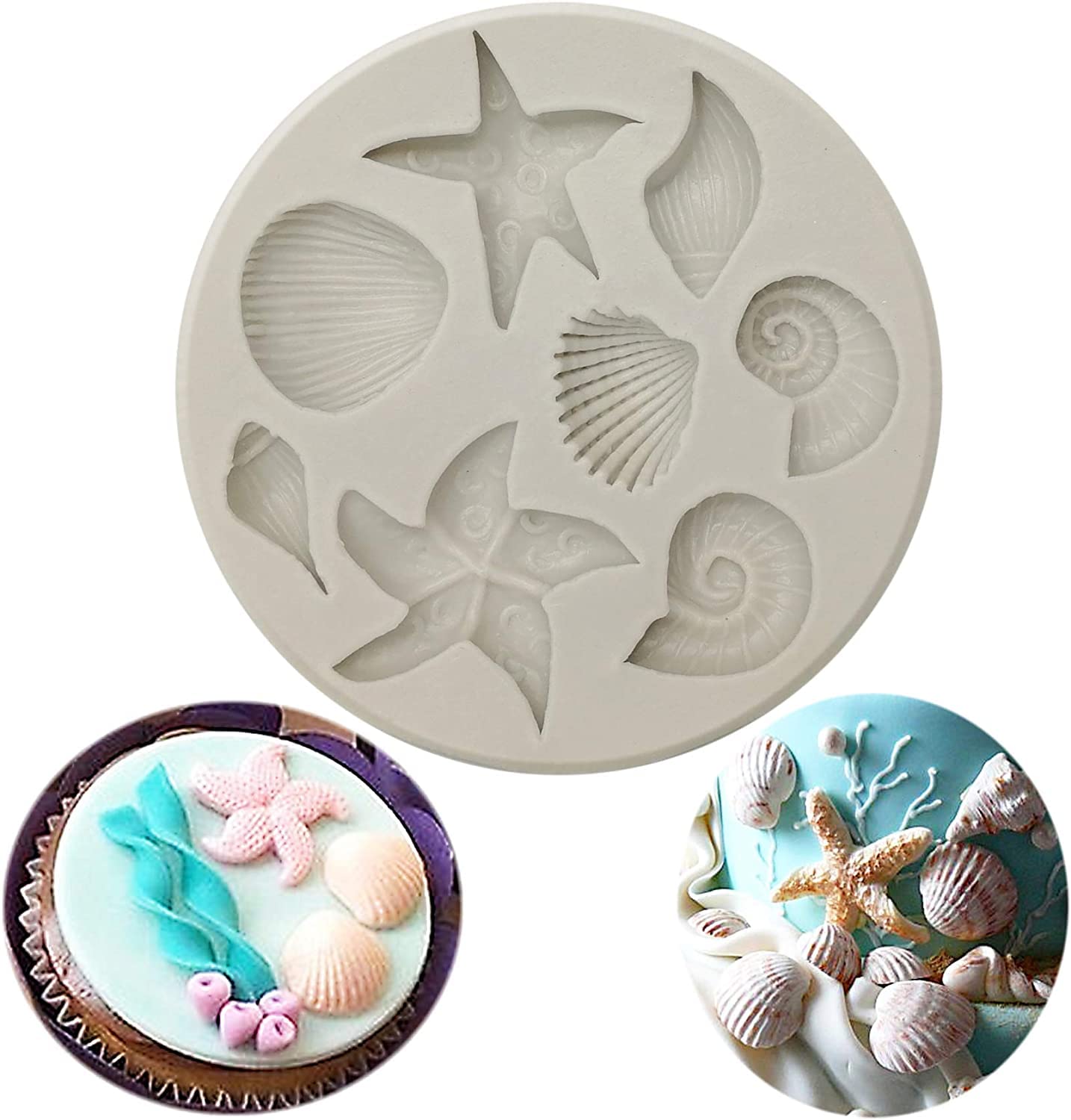 Marine Theme Cake Fondant Silicone Mold,Seashell, Conch, Starfish, Fish,Under The Sea Style Handmade Pastry Baking Molds For Coo