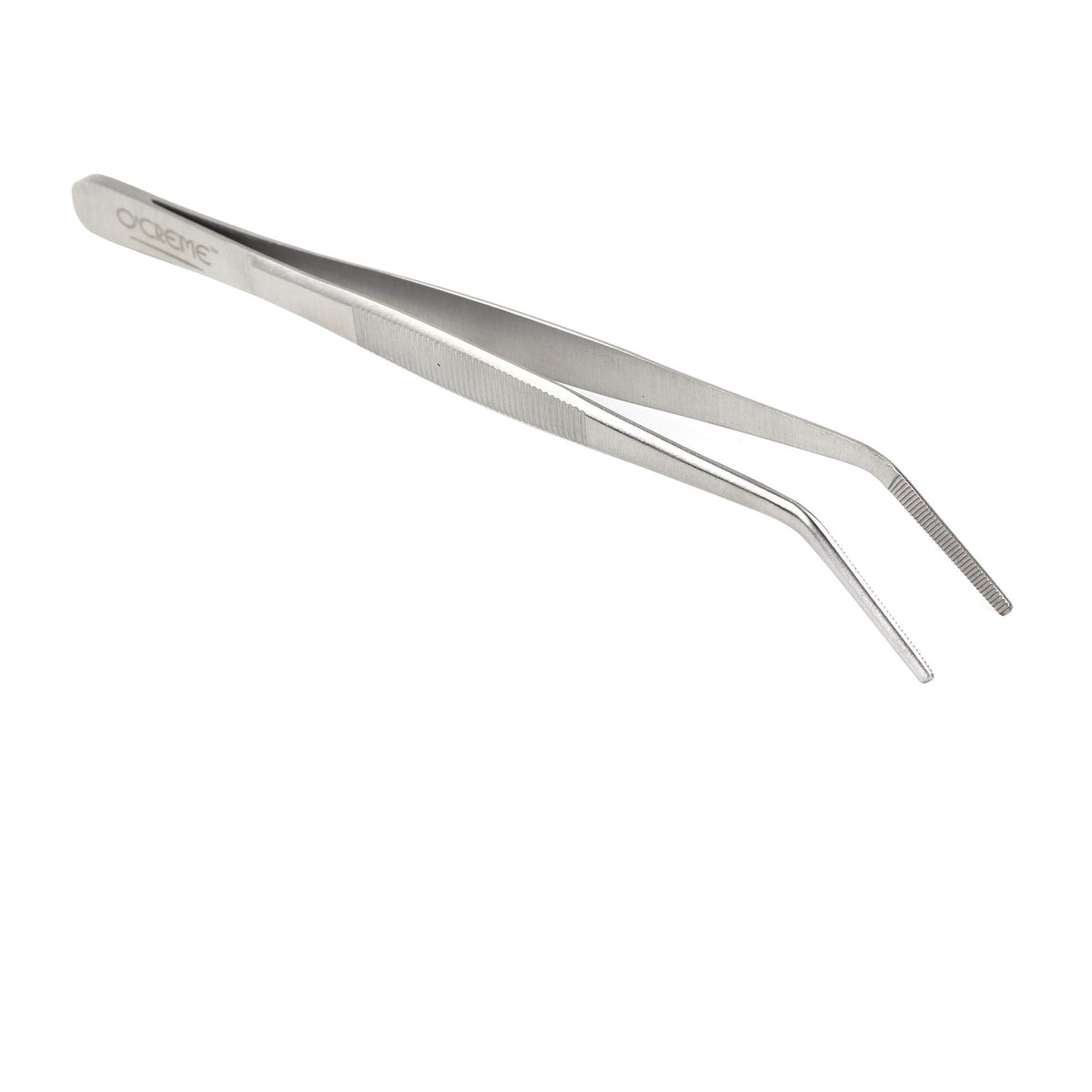 O'Creme Stainless Steel Precision Kitchen Culinary 8 Inch Tweezer Tongs (8'' Curved, Silver)
