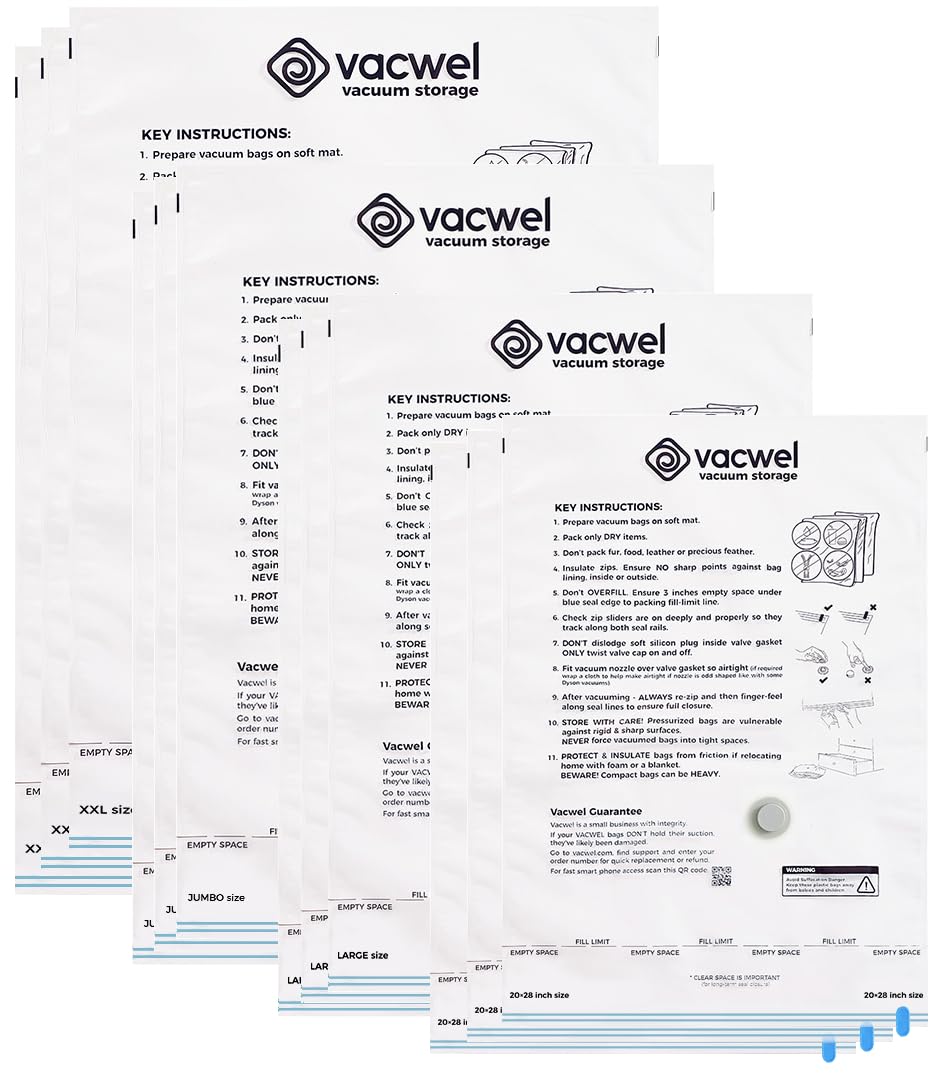 Vacwel 12-Pack Variety - Vacuum Storage Bags For Clothes, Packing & Storage - Strong Vacuum Space Bags For Comforter, Quilt & Ma