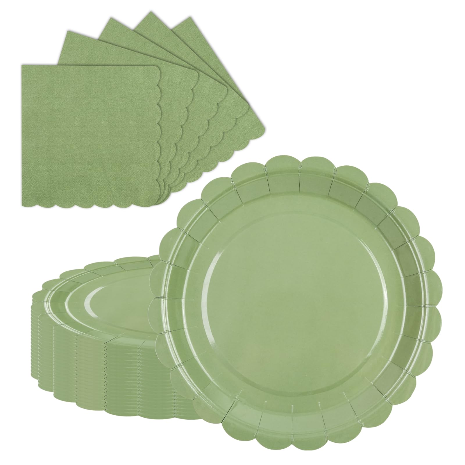 LDFDRT 40 Pcs Party Dessert Plates and Napkins Sets Sage Green 9 Paper Plates and 6.5 Napkins Party Supplies Tableware Decoratio