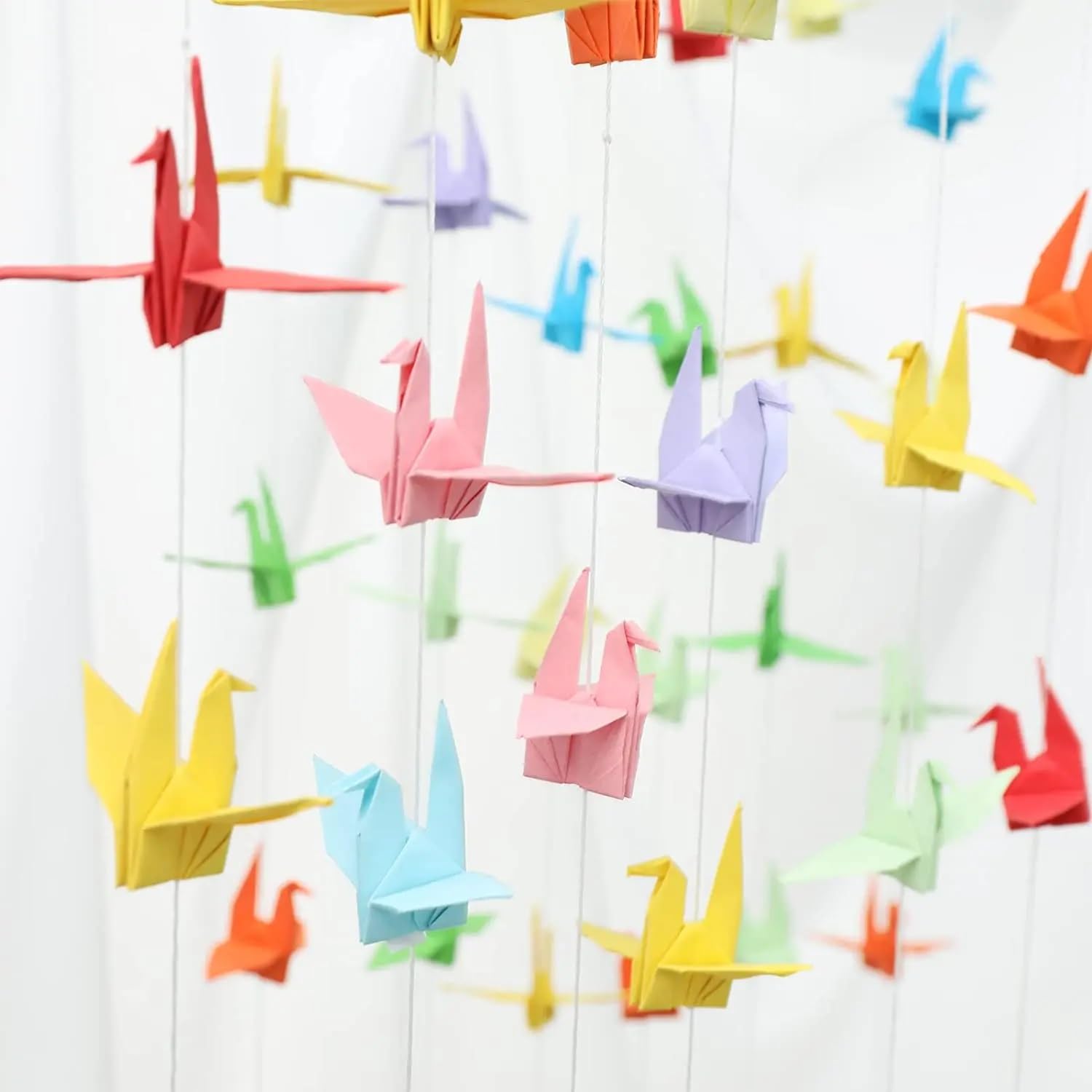 Colorful Paper Crane Hanging Garlands ((3Stringsx 3.3Ft), Origami Birds Streamers For Bridal Shower, Baby Shower Birthday Party