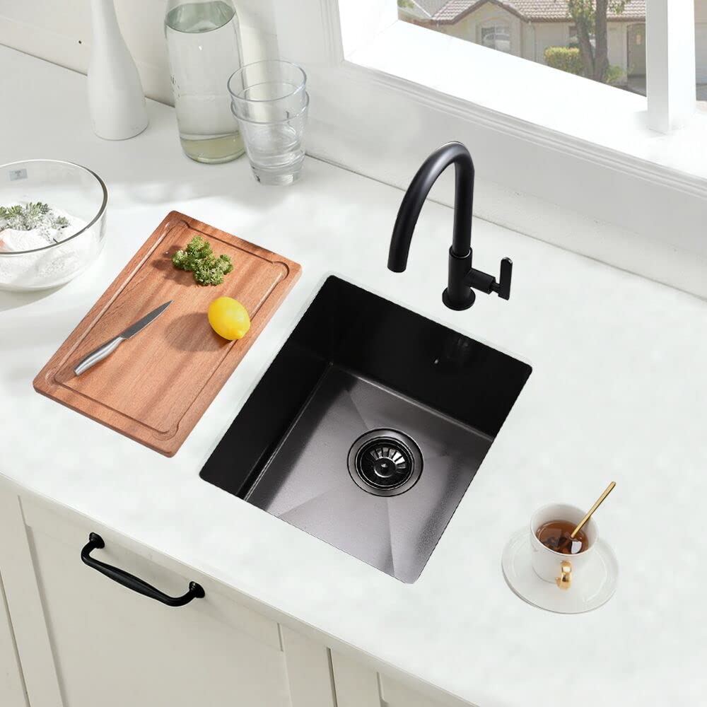 Boomhoze Black Undermount Bar Sink, 15 X 17 Inch Undermount Kitchen Sink Small Wet Bar Sink 16 Gauge Stainless Steel Black Bar S