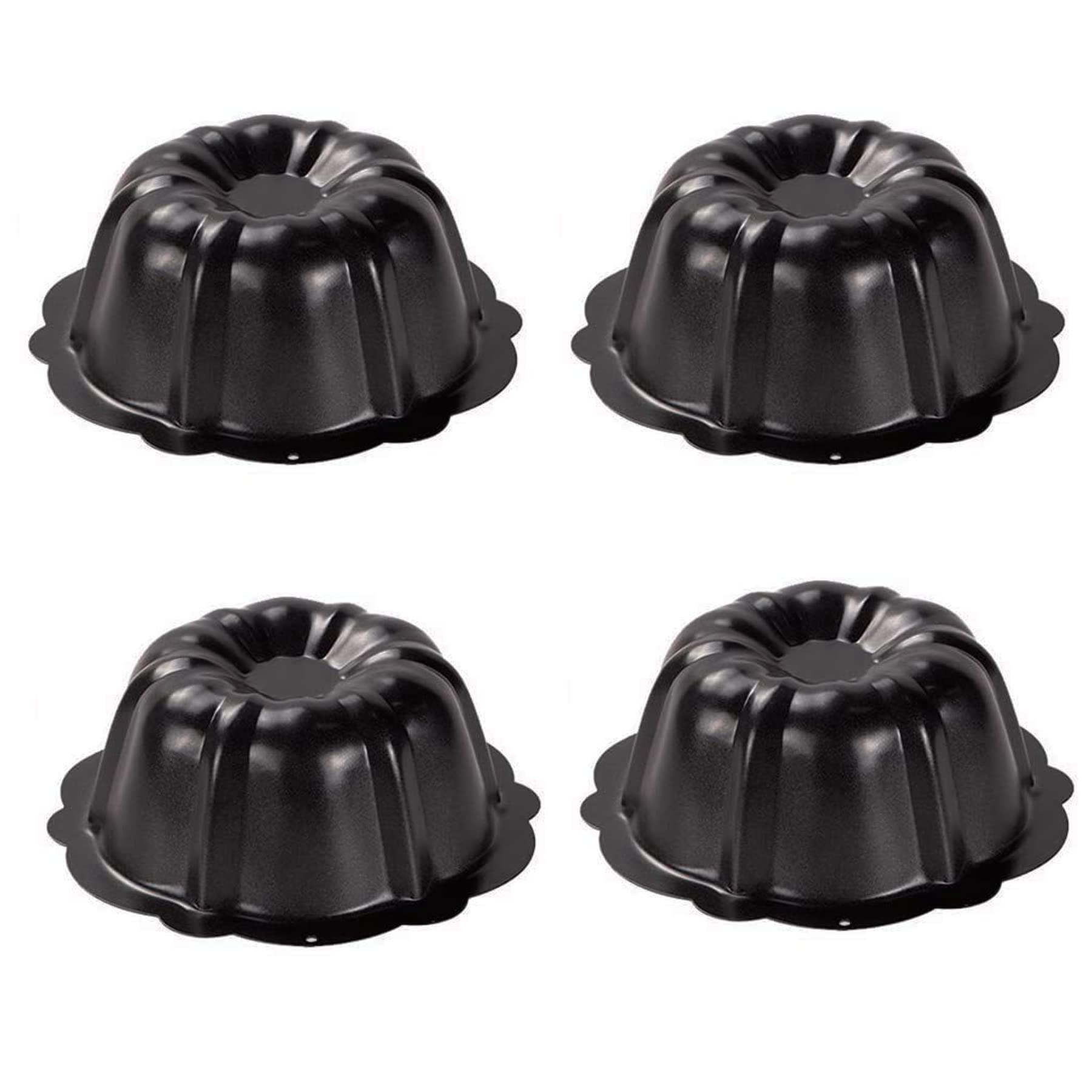 Mantouxixi 4 Pack Carbon Steel Mini Cake Pan, 4 Inch Nonstick Fluted Tube Cake Pans, Oven Baking Mold Metal Round Pumpkin Shaped