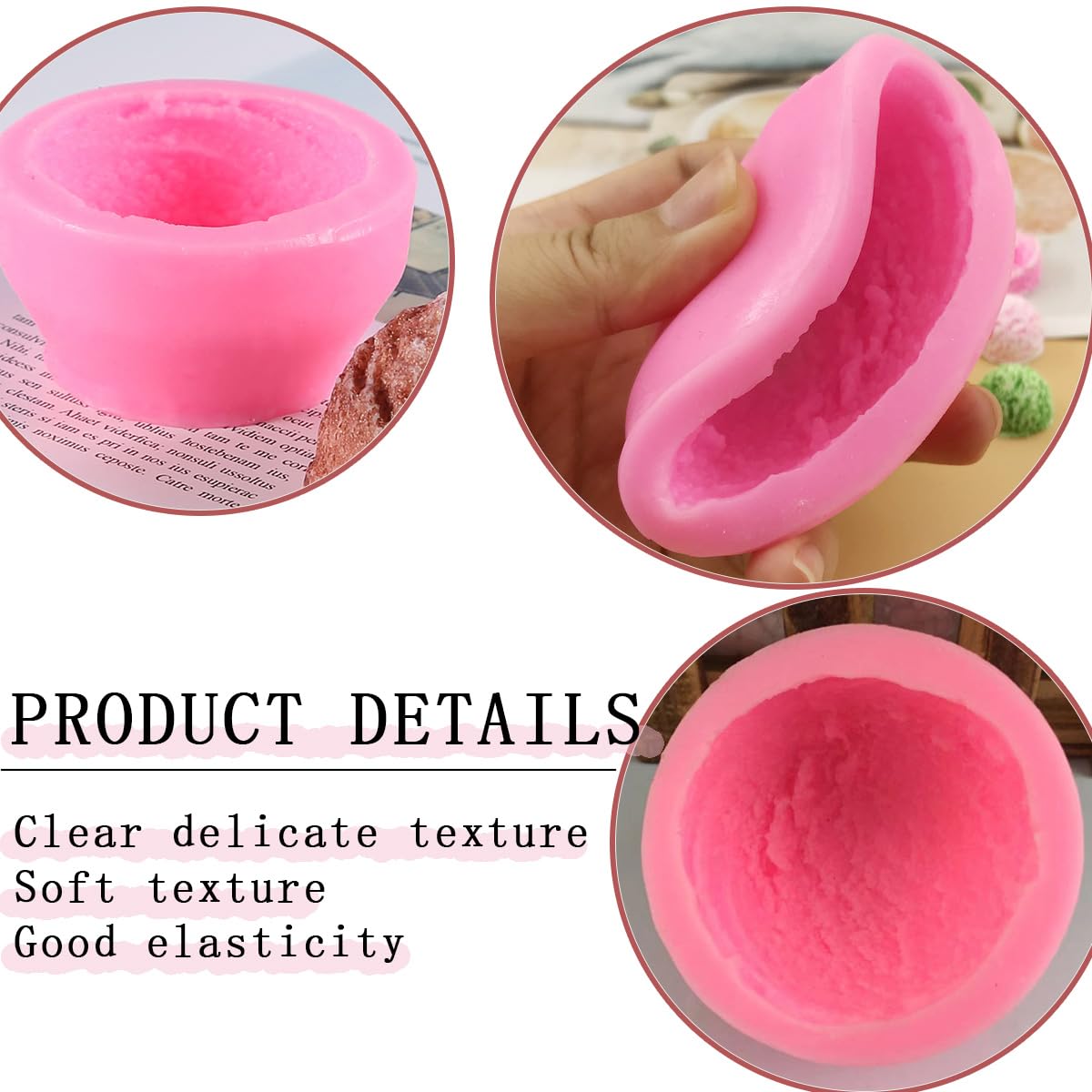 Kuuguu 3 Pcs 3D Ice Cream Ball Shape Silicone Molds Semi Sphere Mold Cookie Pastry Mold For Chocolate Pudding Dome Mousse Fondan