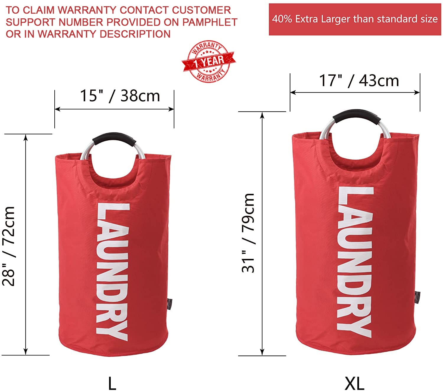 Velolight 115L X-Large Foldable Laundry Basket With Handles, Waterproof Hamper For Dirty Clothes (79Cm X 43Cm) - Red