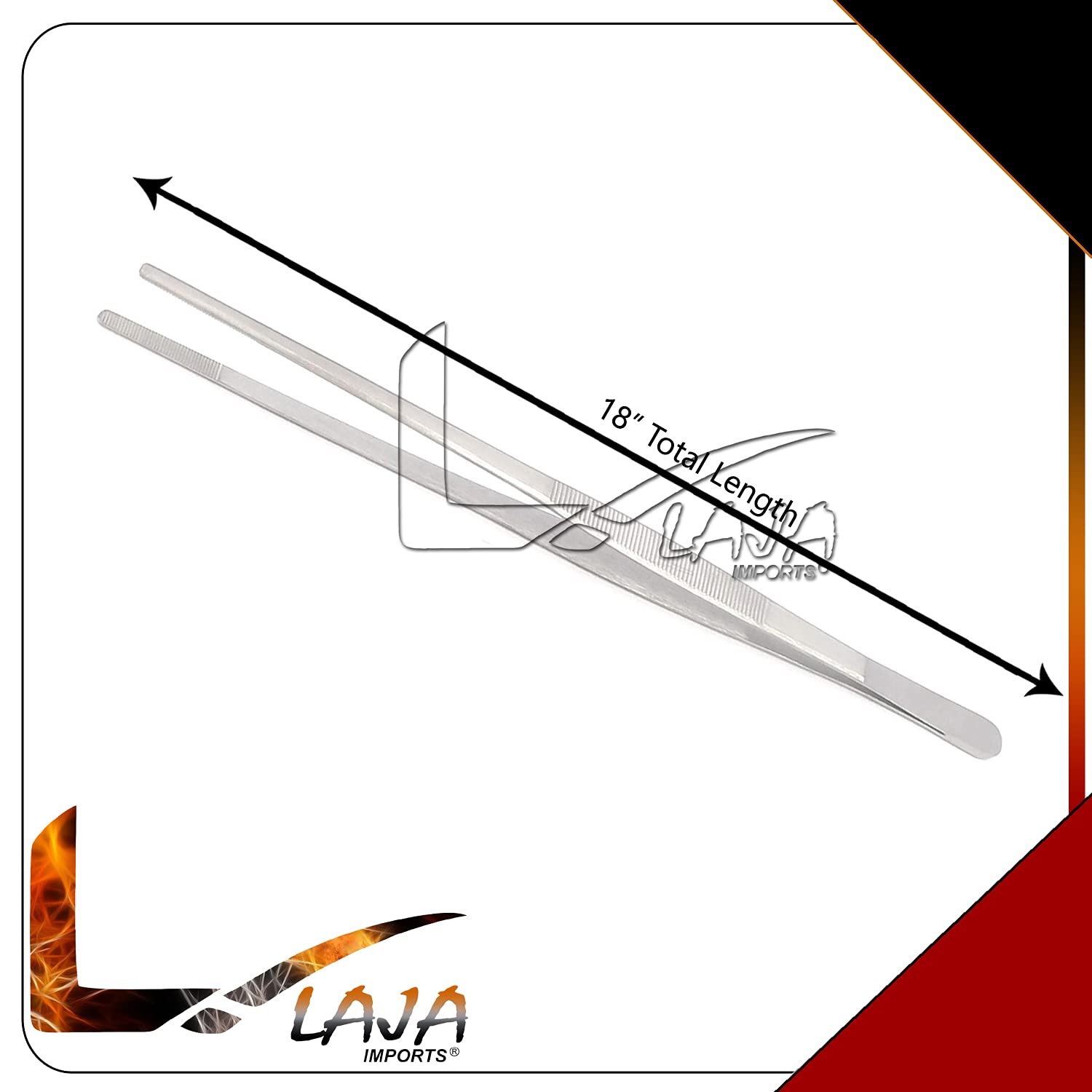 Laja Imports Stainless Steel Extra-Long 18 Inch Tongs Tweezers With Precision Serrated Tips For Garden, Kitchen, Indoor & Outdoo