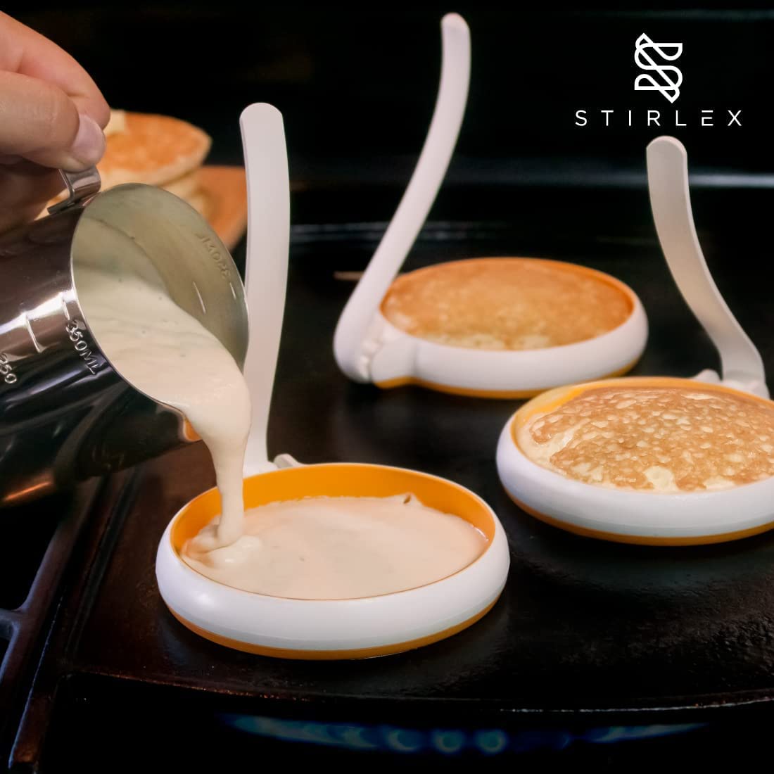 Stirlex 4-Inch Silicone Fried Egg Rings Set, 4-Pack, Round Mold For Pancakes, Breakfast Sandwich, Nonstick
