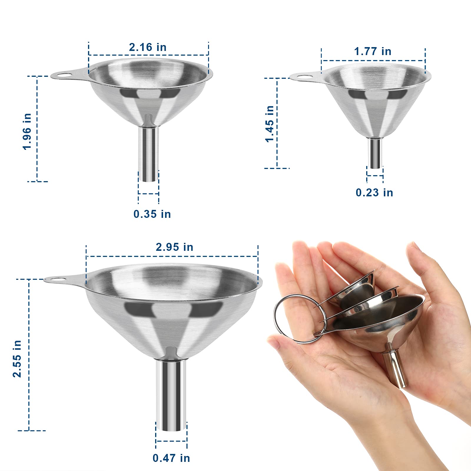 Funnel, 3Pcs Small Funnels For Filling Bottles, Kitchen Funnels For Filling Bottles, Food Grade Metal Funnels For Kitchen Use, S