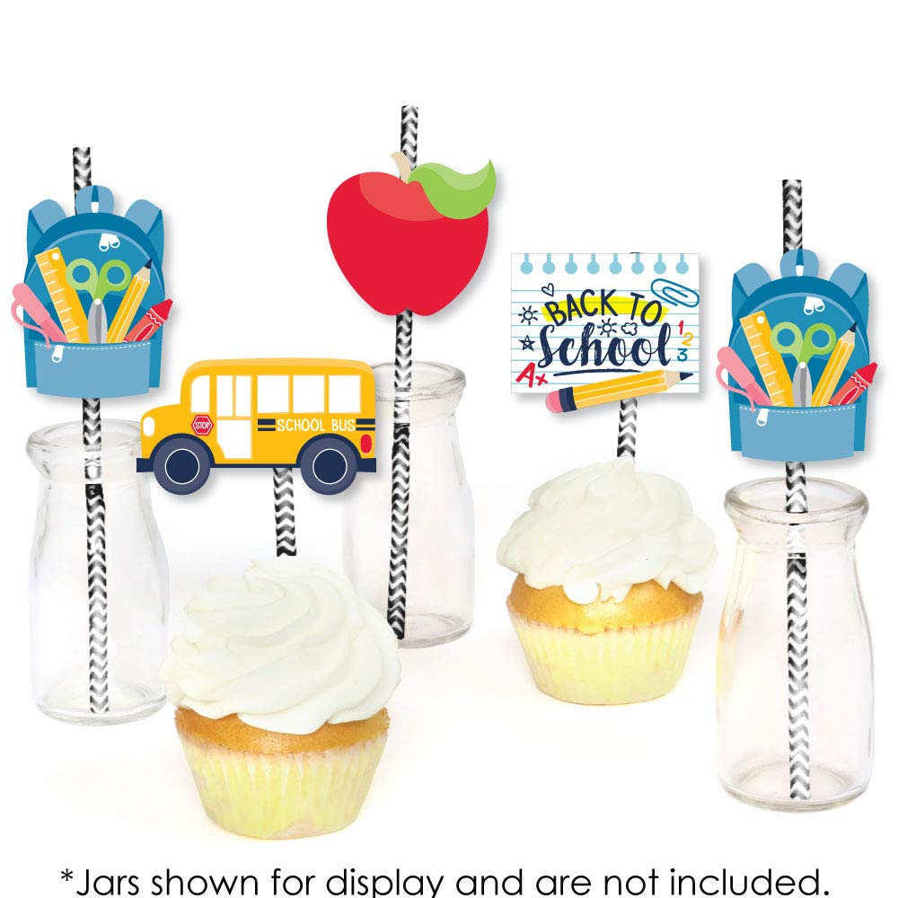 Big Dot Of Happiness Back To School - Paper Straw Decor - First Day Of School Classroom Striped Decorative Straws - Set Of 24