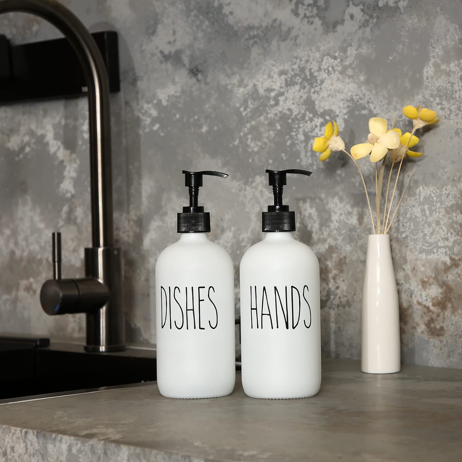 Momeemo Soap Dispenser Set 2 Pack, Contains Dish Soap Dispenser And Hand Soap Dispenser. 16 Oz Glass Soap Dispenser With Black P