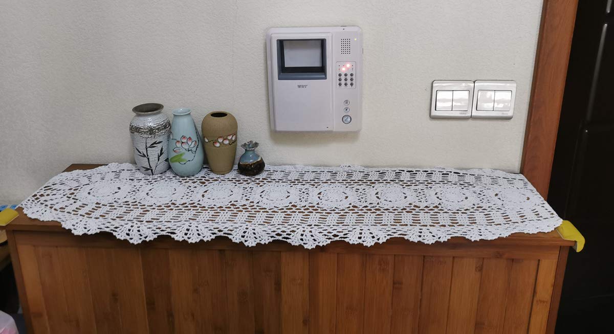 Hetao 12X35 100% Cotton Handmade Crochet Lace Table Runners Oblong Tablecloth Doilies Doily,White