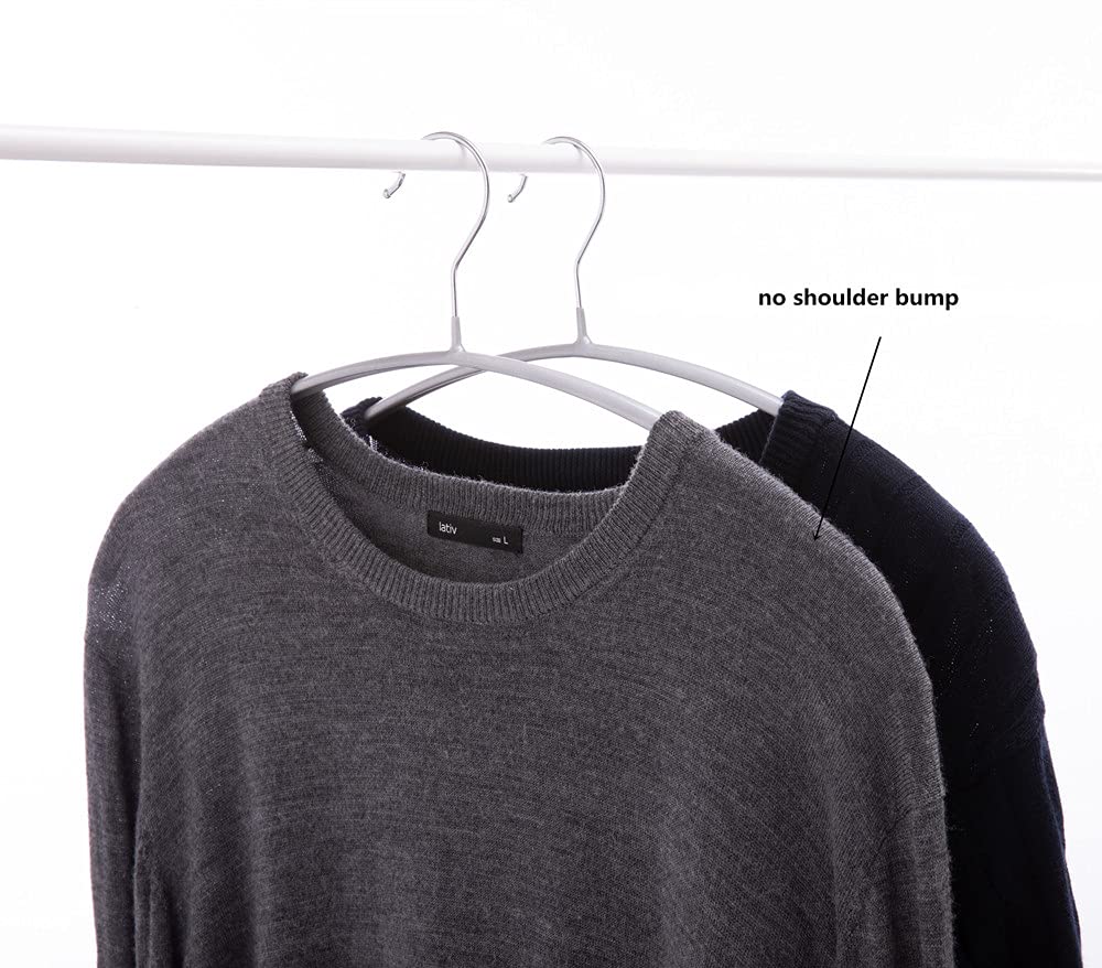 Cocomaya 16.5 Inch Pack of 20 No Shoulder Bumps Non-Slip Rubber Coating Contour Metal No Bumps Hanger  Sweater Hanger  Suit Hanger with Pants Bar (Silver  20)