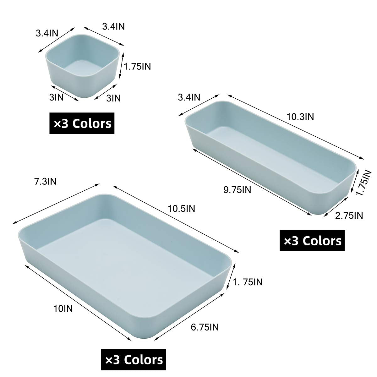 Backerysupply (9 Piece Set) Large Size Plastic Desk Drawer Organizers For Makeup Bathroom Office Kitchen Three Colors