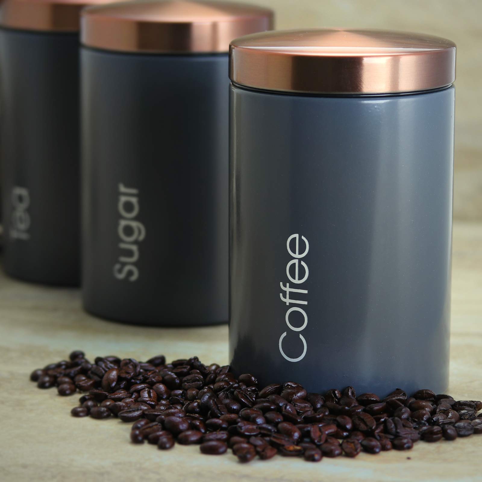 Megachef Essential Kitchen Storage 3 Piece Sugar, Coffee And Tea Canister Set In Matte Gray