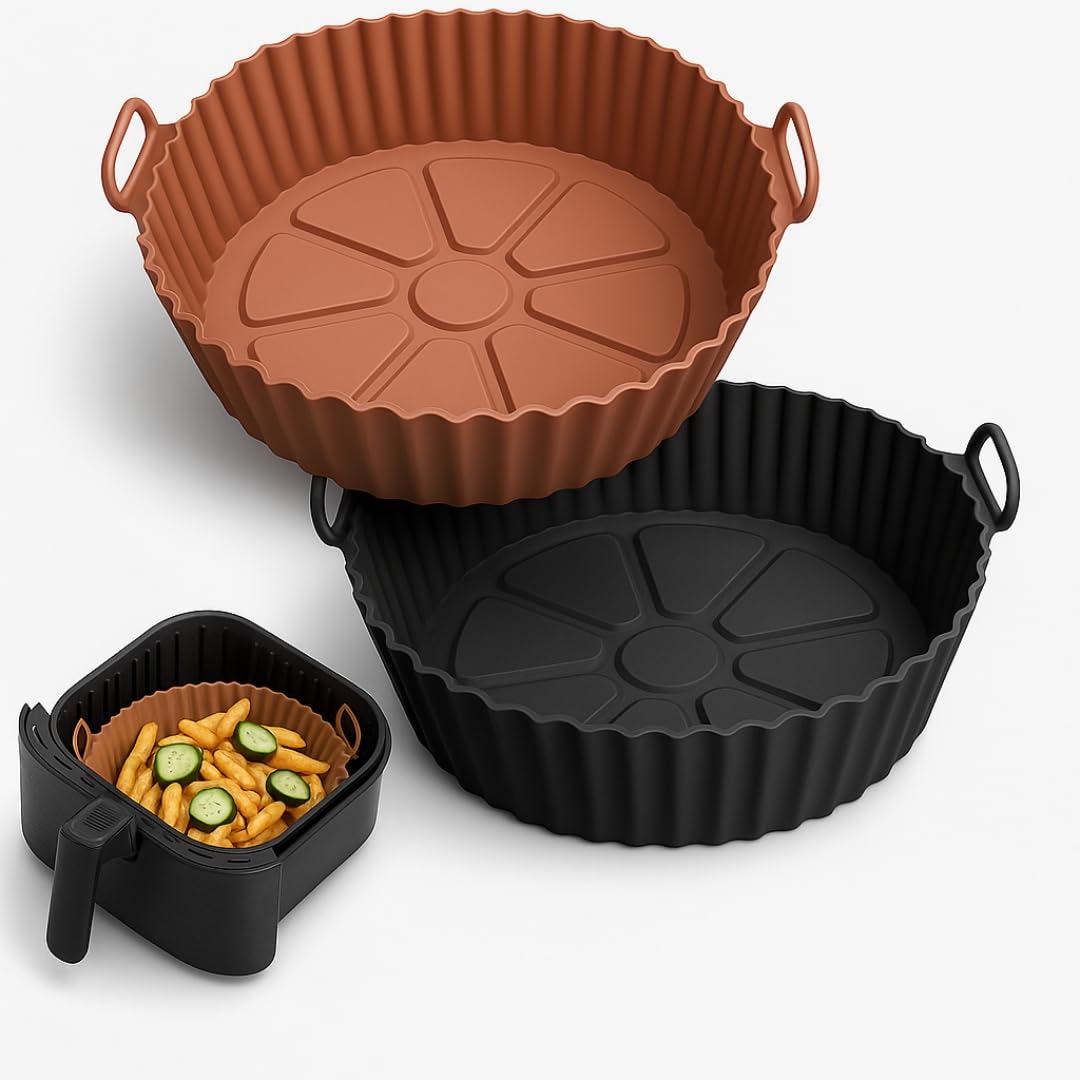 Durable & Long Lasting Air Fryer Silicone Tray For Airfryer Baking Basket, Heat Resistant & Easy Clean - Multicolor (Pack Of 2)