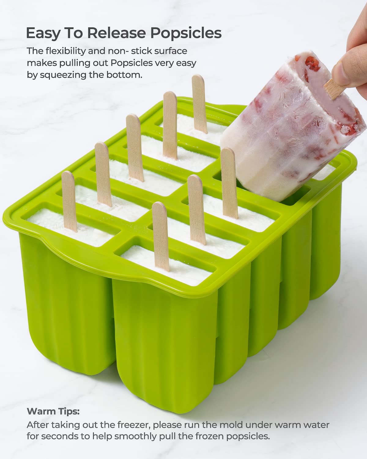 10 Cavity Large Silicone Popsicle Molds With Popsicle Holders/Popsicle Drip Catcher, Meetrue Silicone Bpa-Free Popsicle Maker Mo