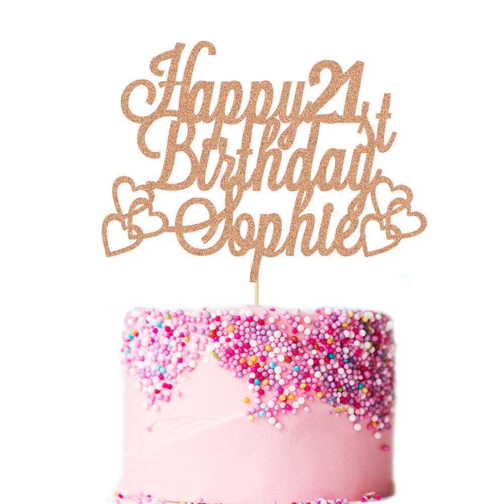 Personalized Happy Birthday Cake Topper | Custom Birthday Cake Decoration With Any Name Any Age 16 18 21 40 60 | Double Sided Gl