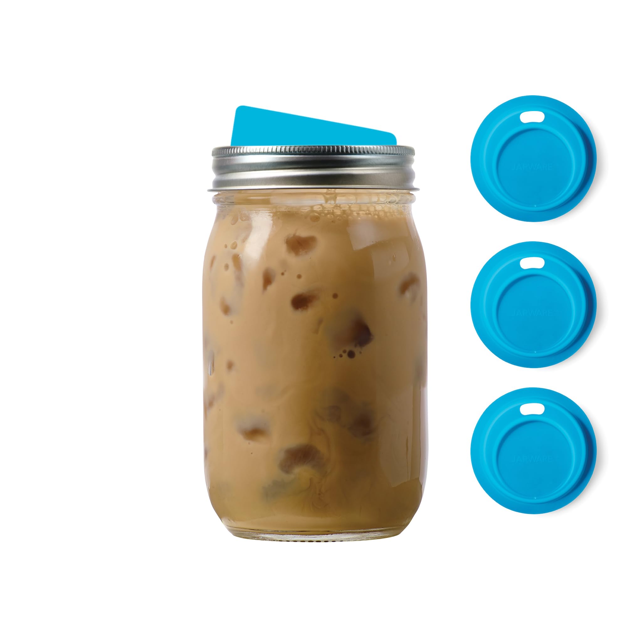 Jarware Blue 82671 Regular Mouth Drink Lid, Set Of 4, Without Straws