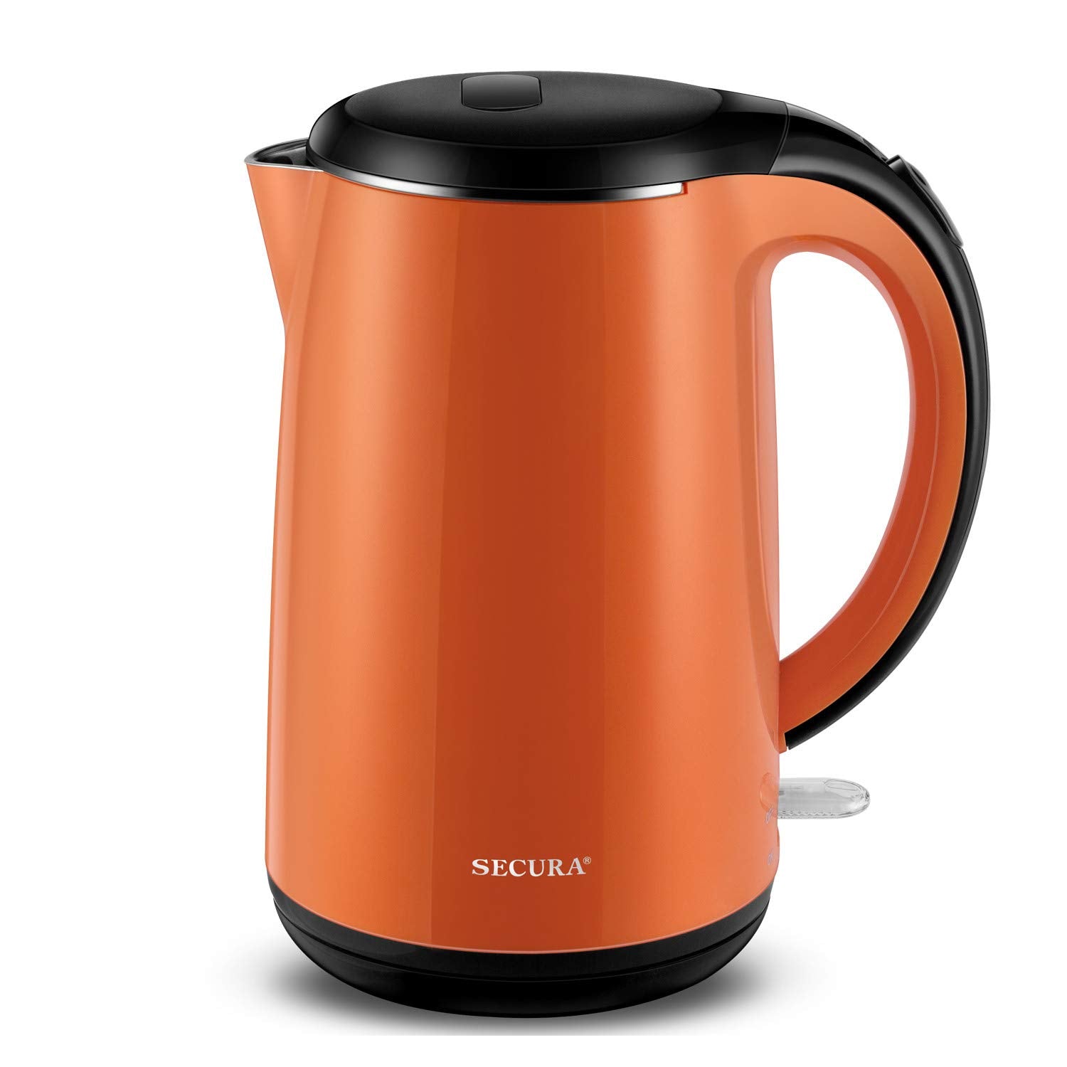 Secura Original Stainless Steel Double Wall Electric Water Kettle 1.8 Quart With Auto Shut-Off & Boil-Dry Protection, Orange Swk