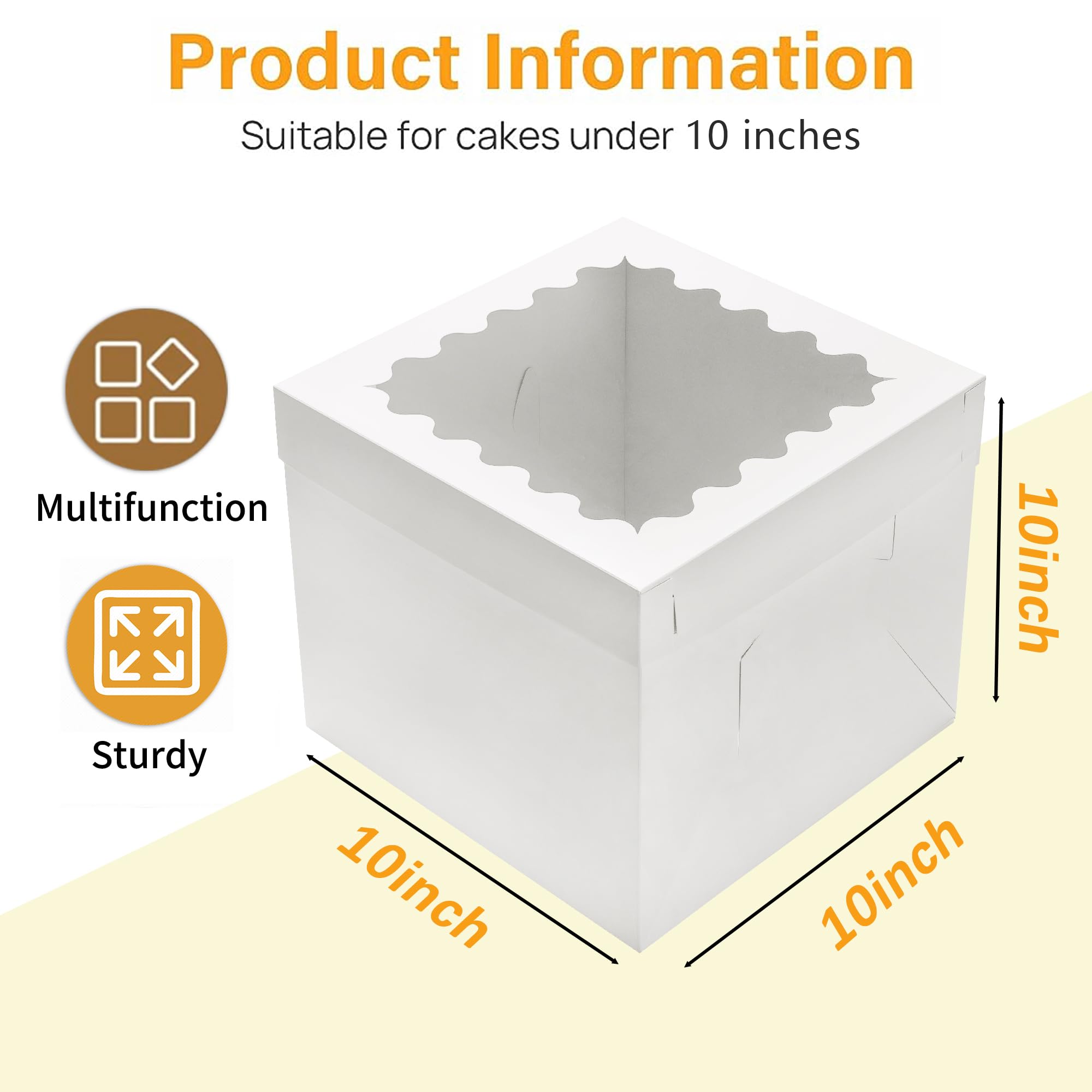 Hzzycaxli 10pcs Tall Cake Boxes,10x10x10 Bakery Boxes for Tier Cakes with Window, 10 Inch Large Baking Boxes,10x10 Square Cardbo