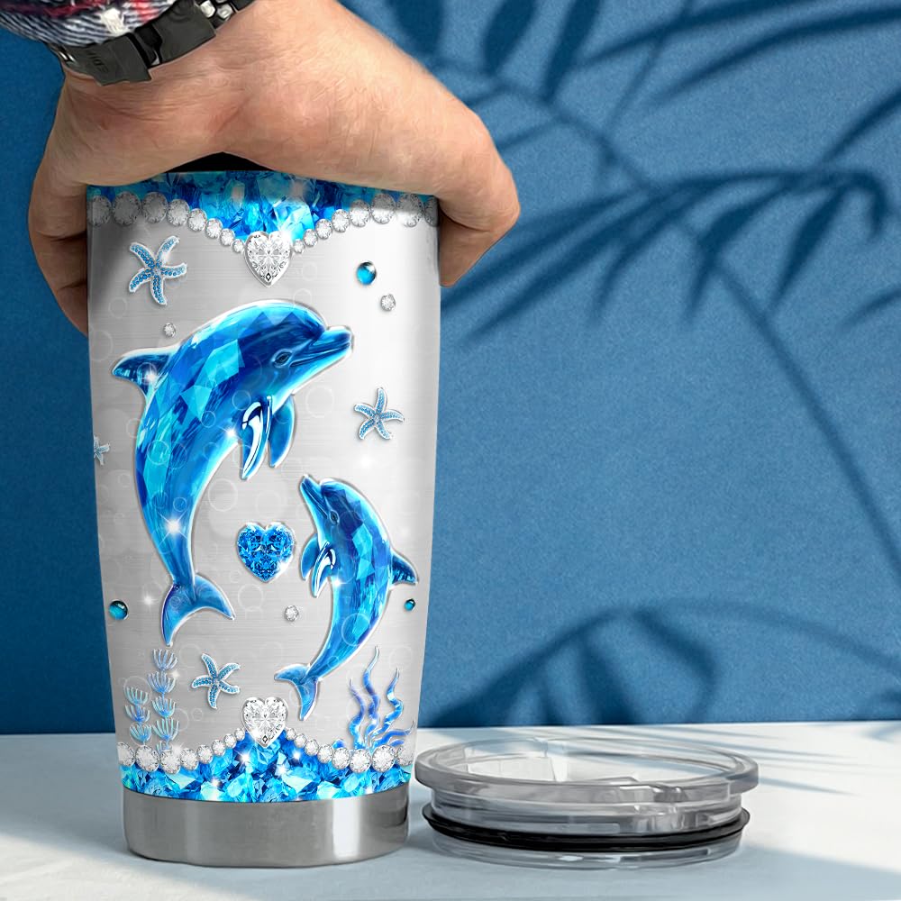 SANDJEST Dolphin Tumbler 20oz Stainless Steel Insulated Tumblers Coffee Travel Mug Cup Jewelry Drawings Style Gifts for Women Gi