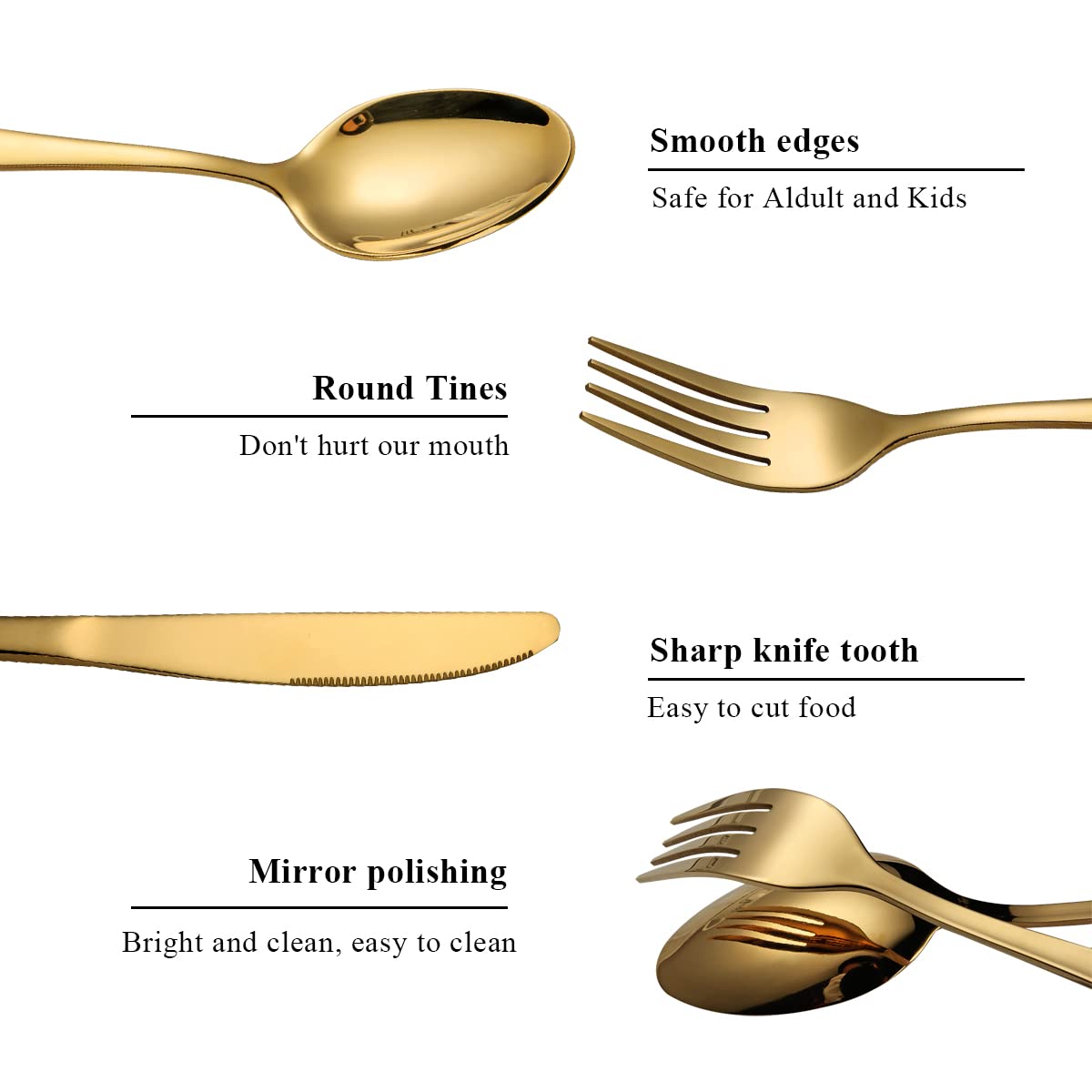 Berglander Flatware Set 20 Piece, Stainless Steel With Titanium Gold Plated, Golden Color Flatware Set, Silverware, Cutlery Set