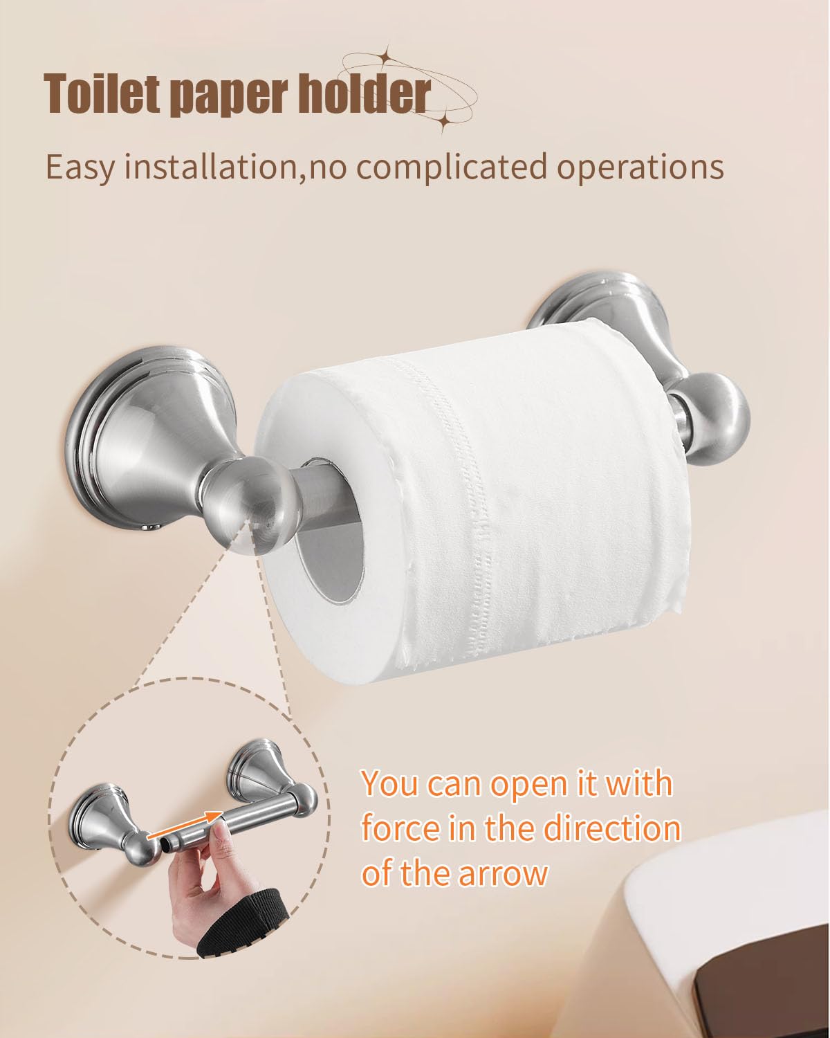Sagetta Nickel Bathroom Hardware Set, 5-Piece Bath Accessories Set Wall Mount Includes 20 In Towel Bar, 15.35 In Towel Bar, Towe