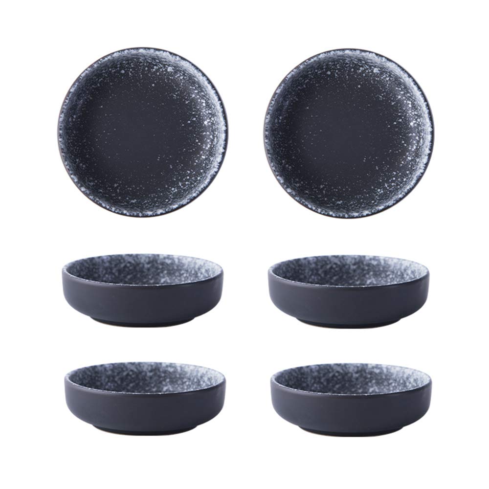 3.5 Inch Japanese Style Classic Porcelain Side Dish Bowl Seasoning Dishes Soy Dipping Sauce Dishes-Set Of 6-Black&White