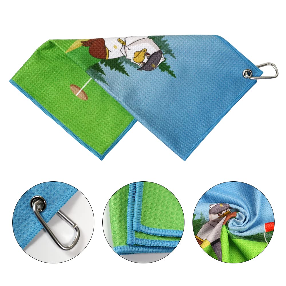 PINMEI Golf Towel for Golf Bag with Clip 1pc Microfiber Waffle Pattern Towels Cartoon Eagle Golf Club Towel for Men Women Golfer
