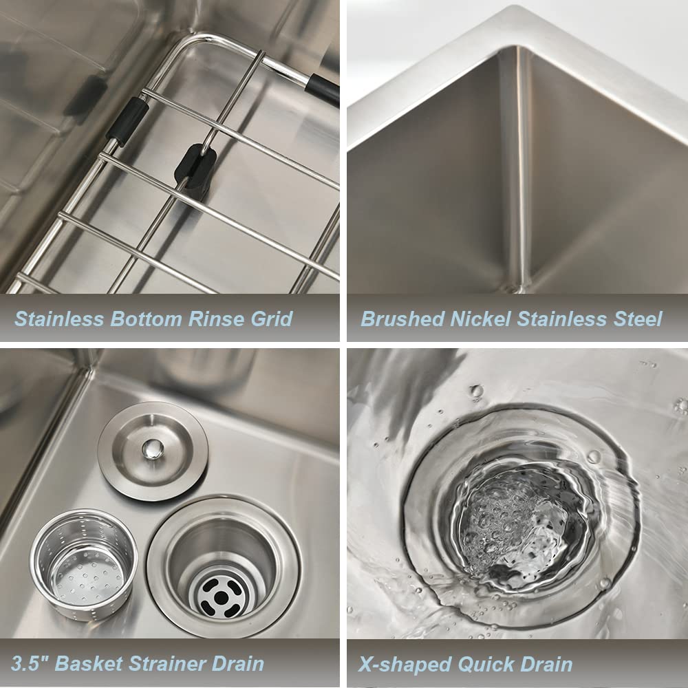 Stainless Steel Undermount Bar Sink, Boomhoze 15 X 17 Inches Small Wet Bar Sink Undermount 16 Gauge Sus304 Brushed Nickel Single