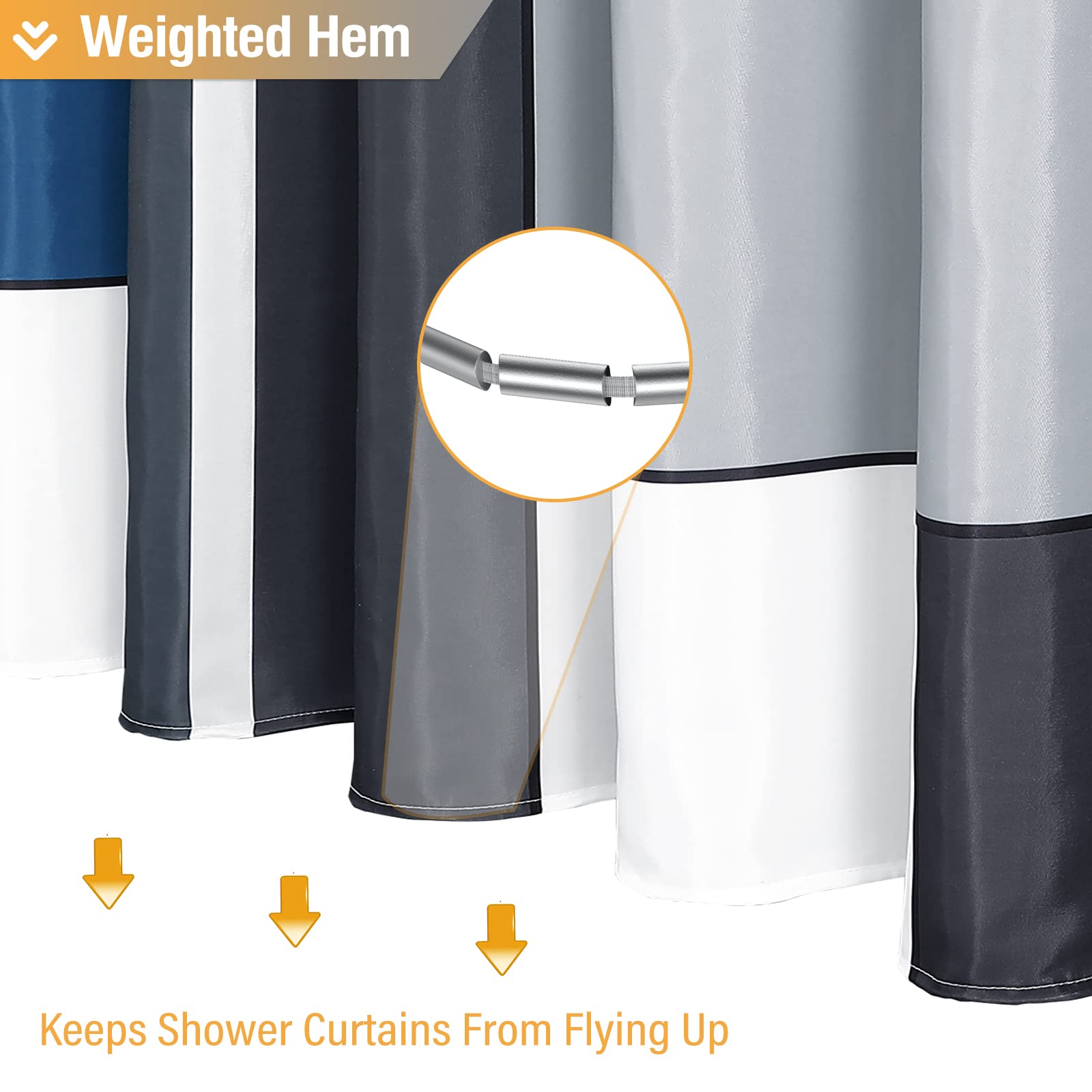 Bttn Navy Blue Fabric Shower Curtain - Geometric Water Repellent Shower Curtain Set, Machine Washable, Modern Decorative Polyest