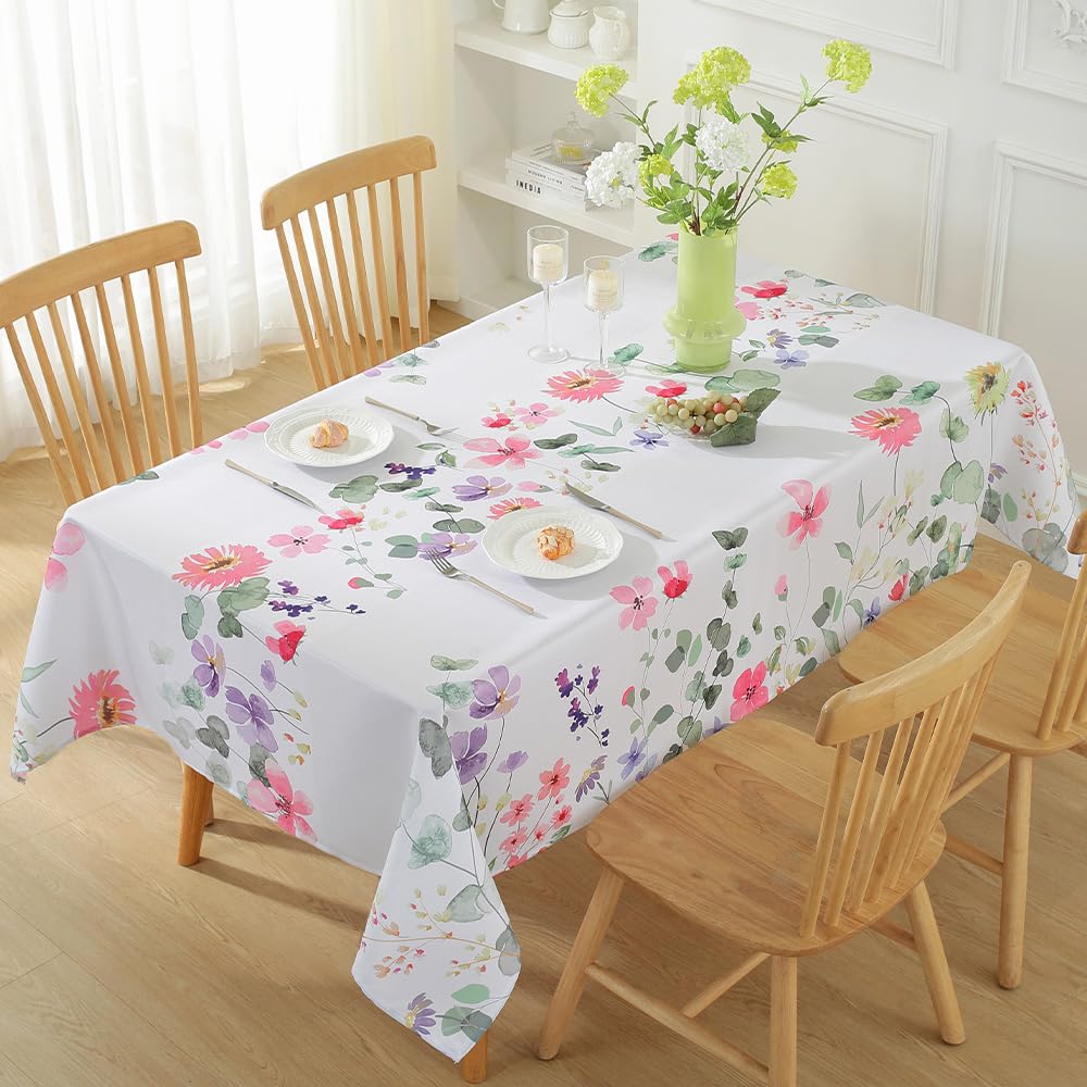 Matirug Summer Spring Tablecloth Rectangle 60X120 Inch, Pink Daisy Flower Waterproof Polyester Table Cloth, Floral Spill Proof S