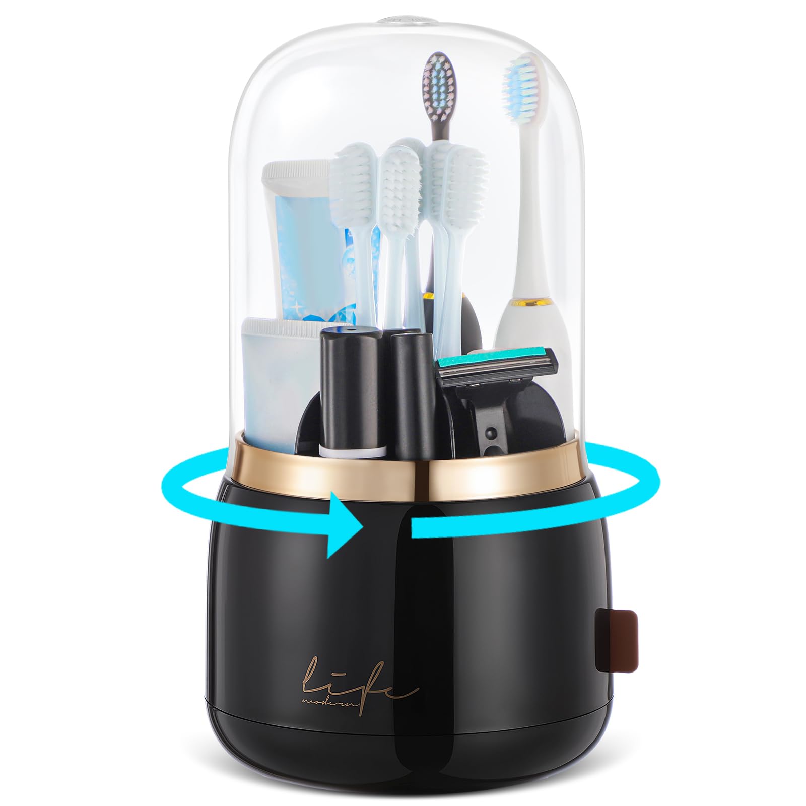 Toothbrush Holders for Bathrooms,Rotating 7-Slot with Cover and Draining Water,Kids Electric Toothbrush Holder and Toothpaste St