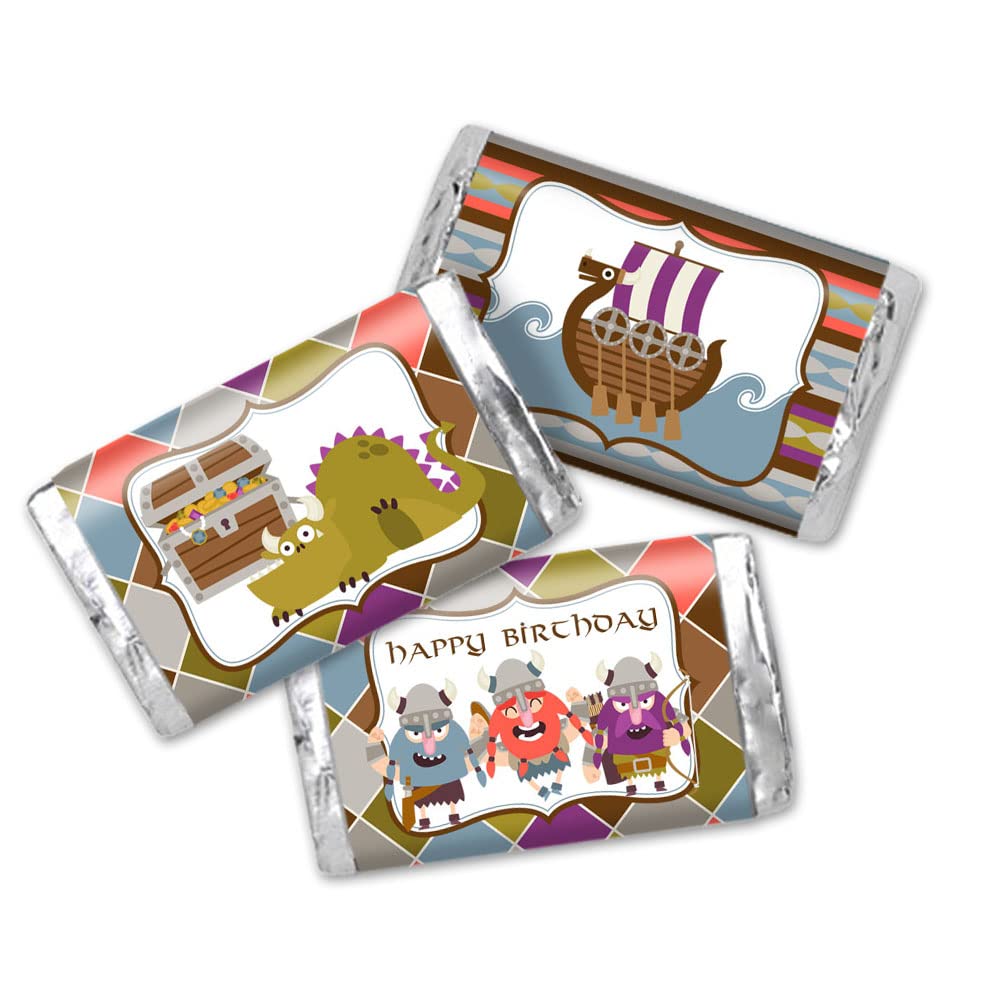Amanda Creation Calling All Vikings Viking Themed Birthday Party Mini Chocolate Candy Bar Sticker Wrappers, 45 1.4'' X 2.6'' Wra