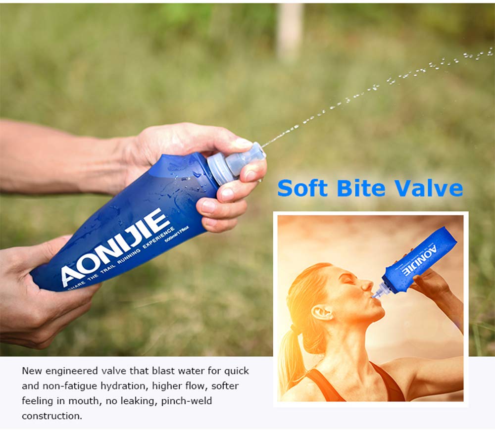 Aonijie 2 Pack Soft Water Bottle, Tpu Collapsible Flask Foldable Bottles For Hydration Pack, Bpa-Free, For Running Hiking Cyclin