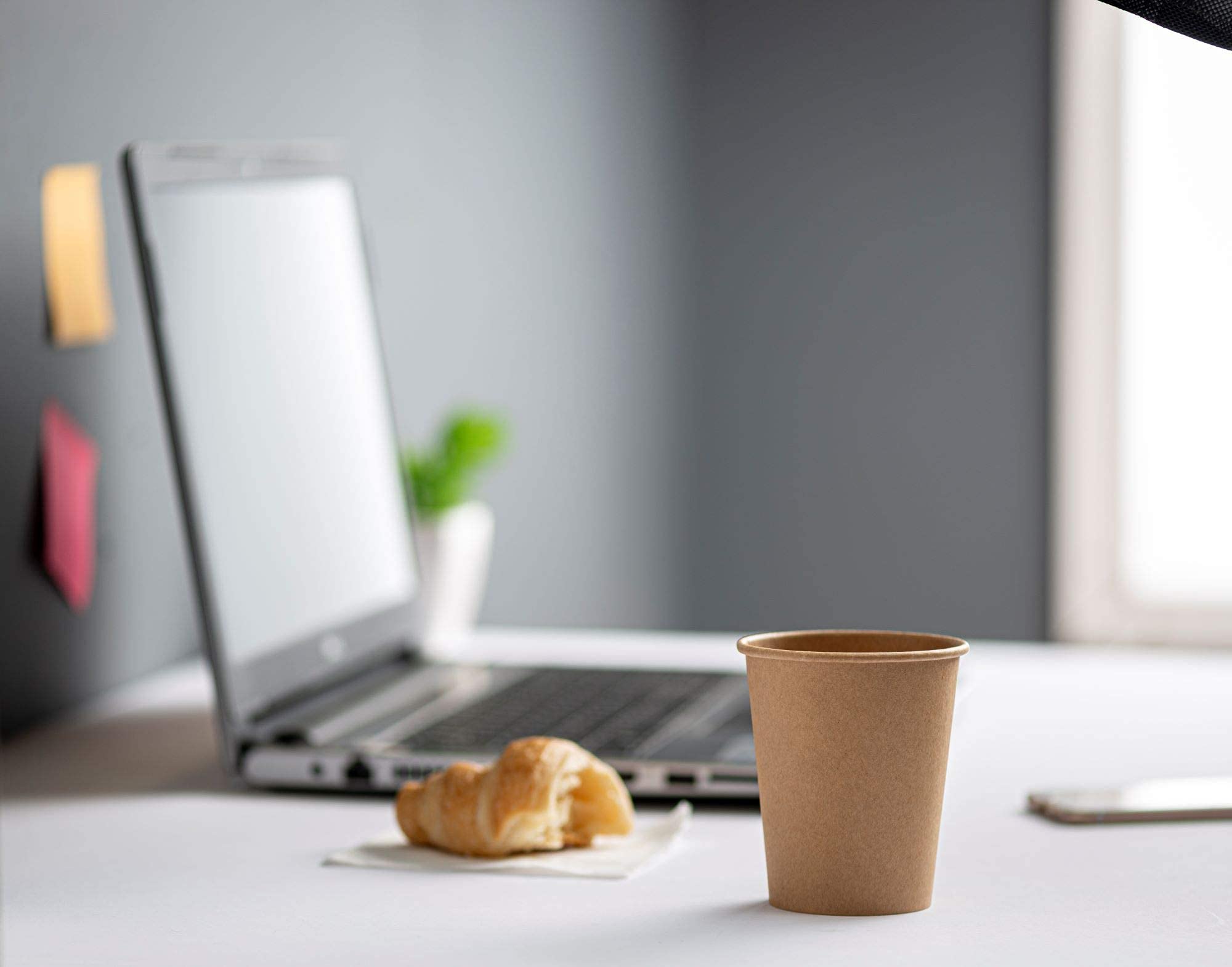 [300 Pack] 8 oz. Kraft Paper Hot Coffee Cups - Unbleached