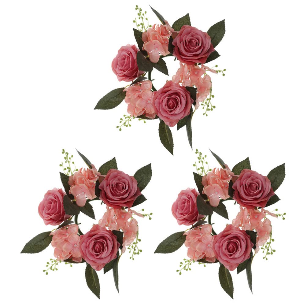 Artificial Rose Candle Rings Floral Wreaths with Leaves Greenery Garland Candle Wreath for Pillar Candle Lantern Wedding Centerp