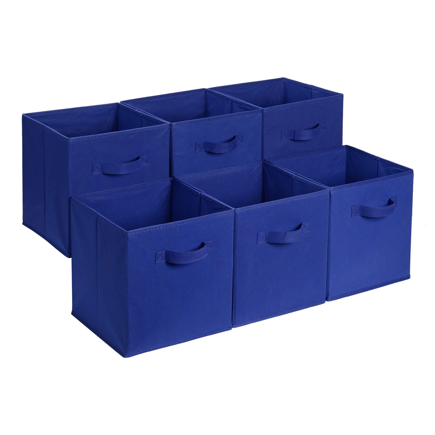 Amazon Basics Cube Organizer Storage Bins Handles, Collapsible Fabric, Pack of 6, 13x13x13, Navy