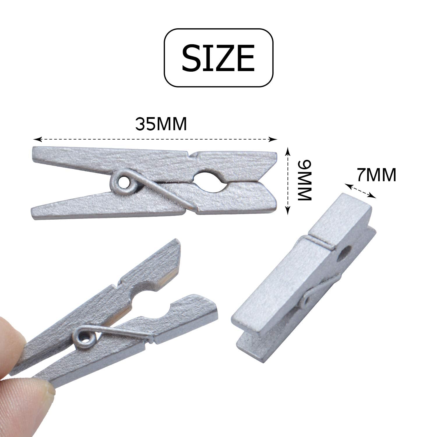 Jdesun 50 Pieces Photo Clips Mini Silver Wooden Picture Paper Clip Clothespins Peg for Office Home Arts
