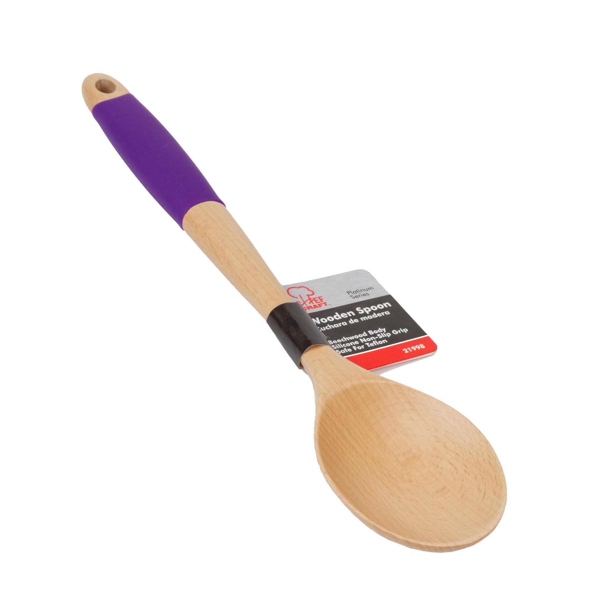 Chef Craft Premium Silicone Handle Wooden Spoon Set, 14 Inch, Rainbow