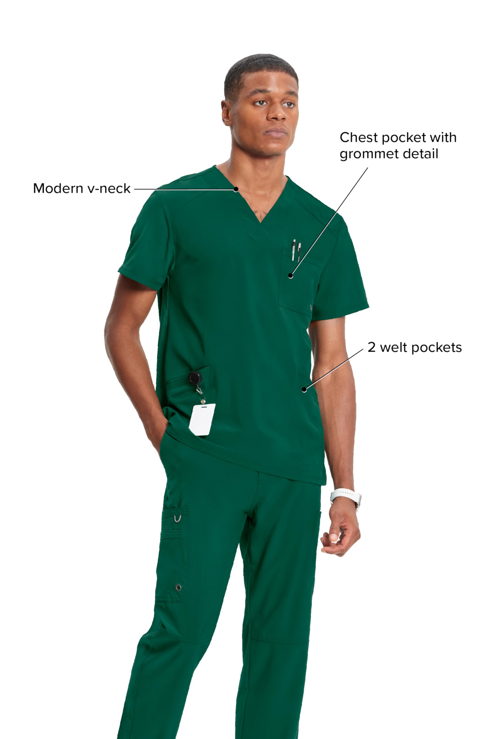 Cherokee Infinity Men Scrubs Top V-Neck Plus Size Ck900A, 5Xl, Hunter Green