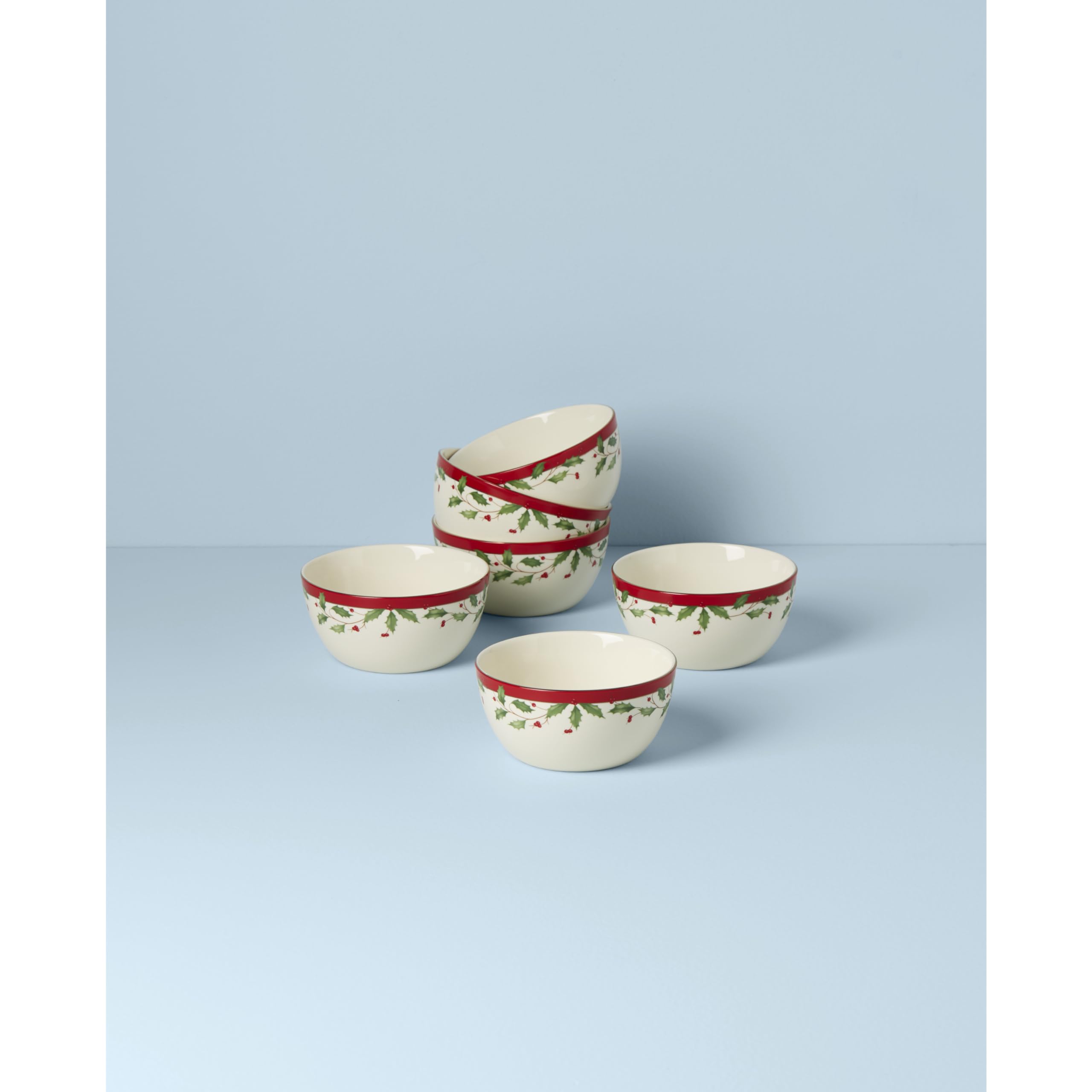 Lenox 893492 Holiday 6-Piece Dessert Bowl Set, Christmas Dinnerware, Hosting