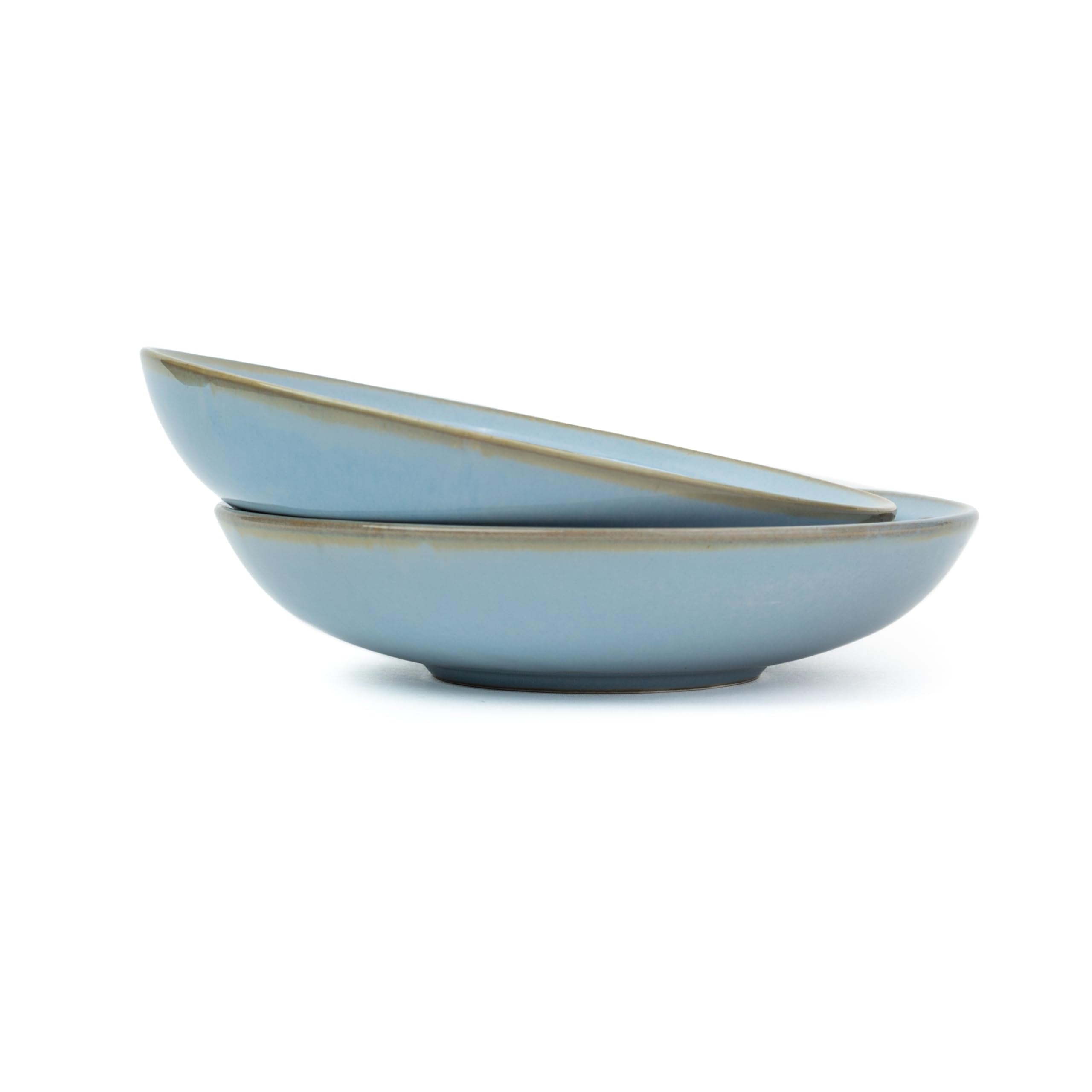 Shay Ceramic Pasta Bowl Set, 21Cm, 2 Pieces, Light Blue | Glossy Finish | Porcelain Ceramic Serving Bowls | Pasta Plate (Reactiv